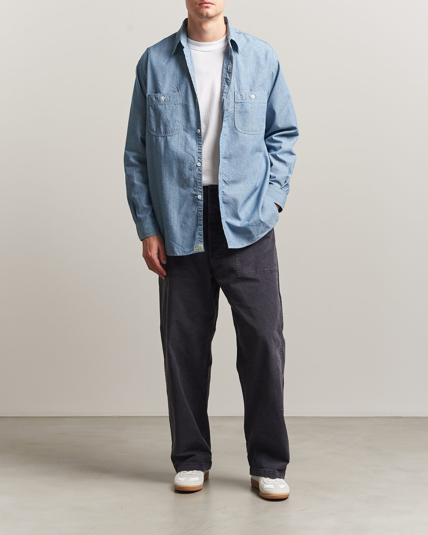 Homme | Chemises | orSlow | Relax Fit Chambray Work Shirt Hickory Stirpe