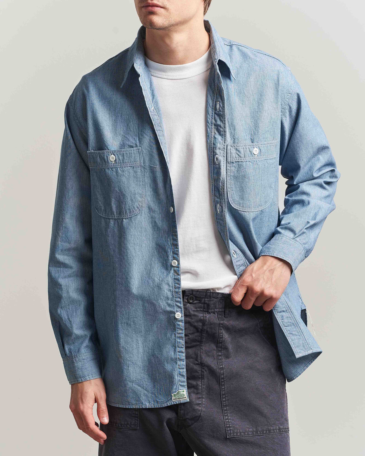 Homme | Chemises | orSlow | Relax Fit Chambray Work Shirt Hickory Stirpe