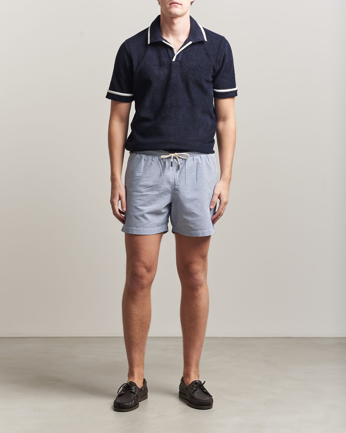 Homme | Maillots De Bain | Orlebar Brown | Boxer Seersucker Drawstring Swim Shorts Nova Blue