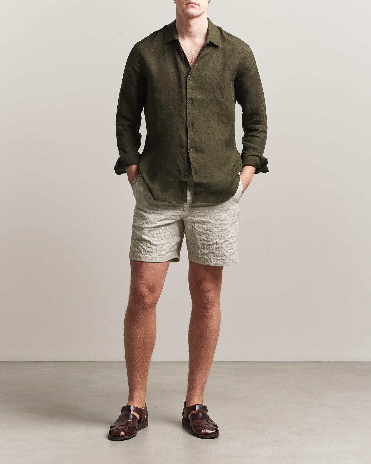 Homme | Chemises | Orlebar Brown | Giles Linen Stiched Shirt Bayleaf Green
