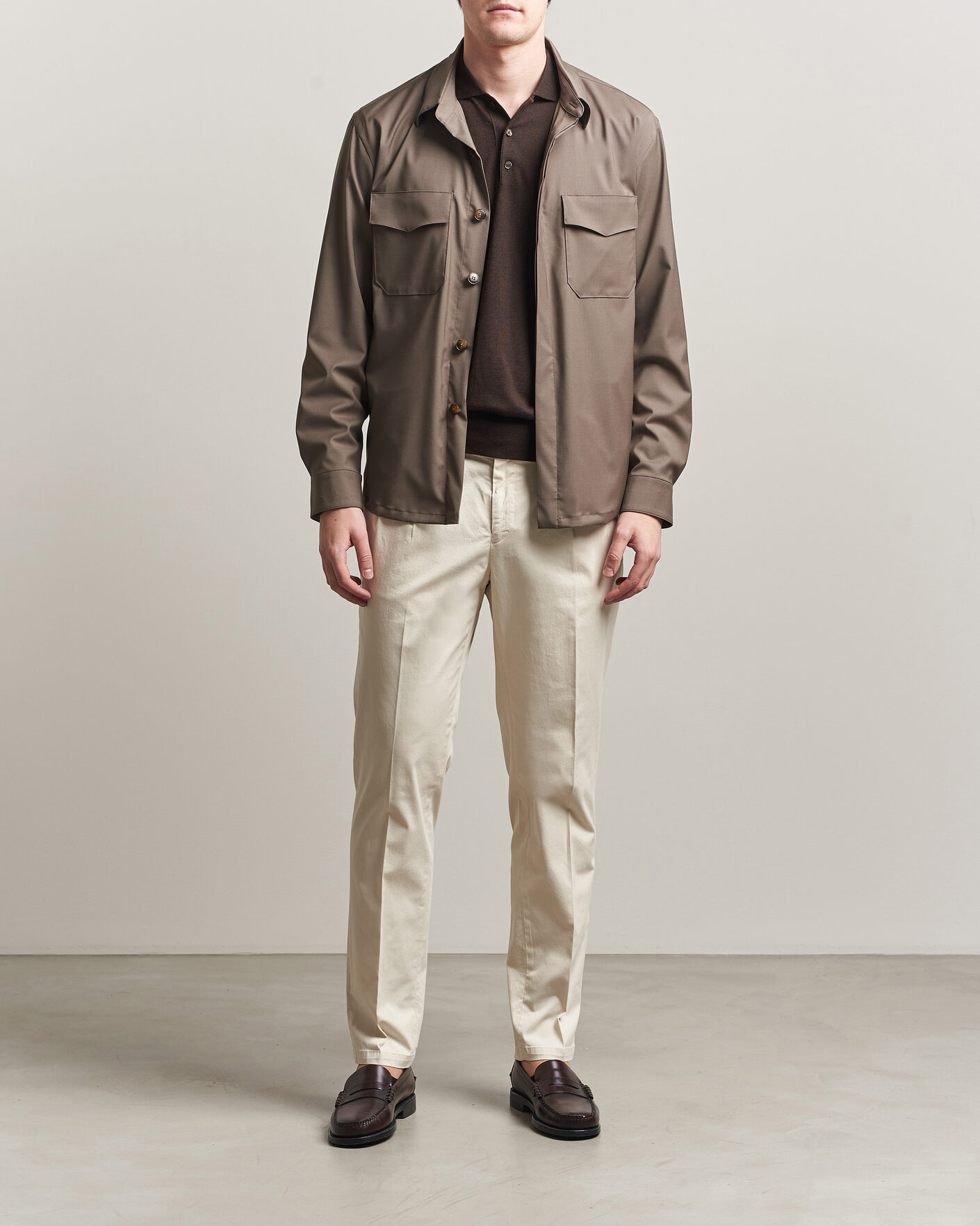 Homme | Pantalons | Briglia 1949 | Easy Fit Pleated Cotton Stretch Chino Cream