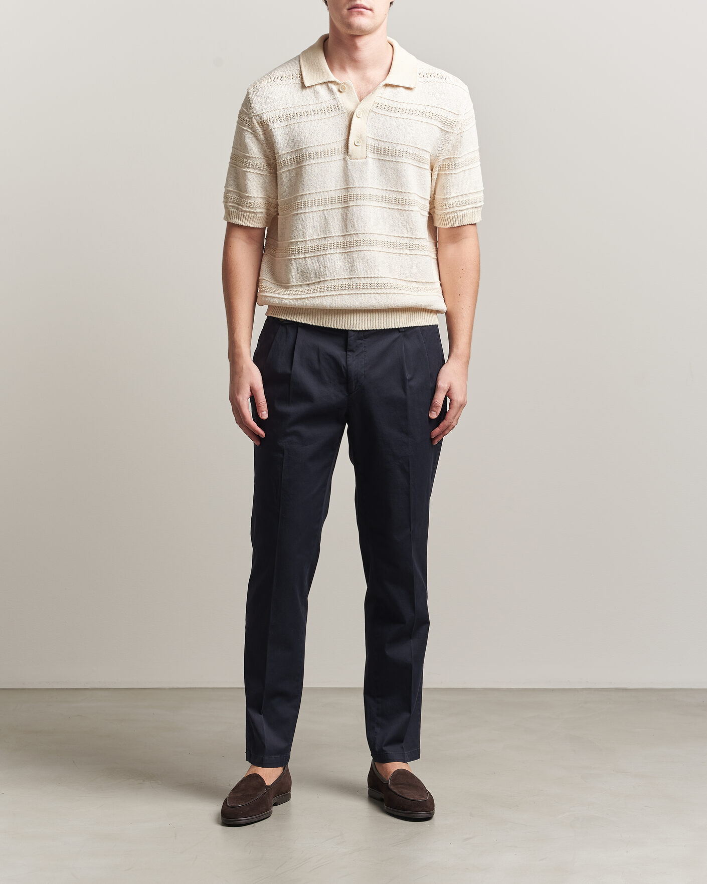 Homme | Pantalons | Briglia 1949 | Easy Fit Pleated Cotton Stretch Chino Navy