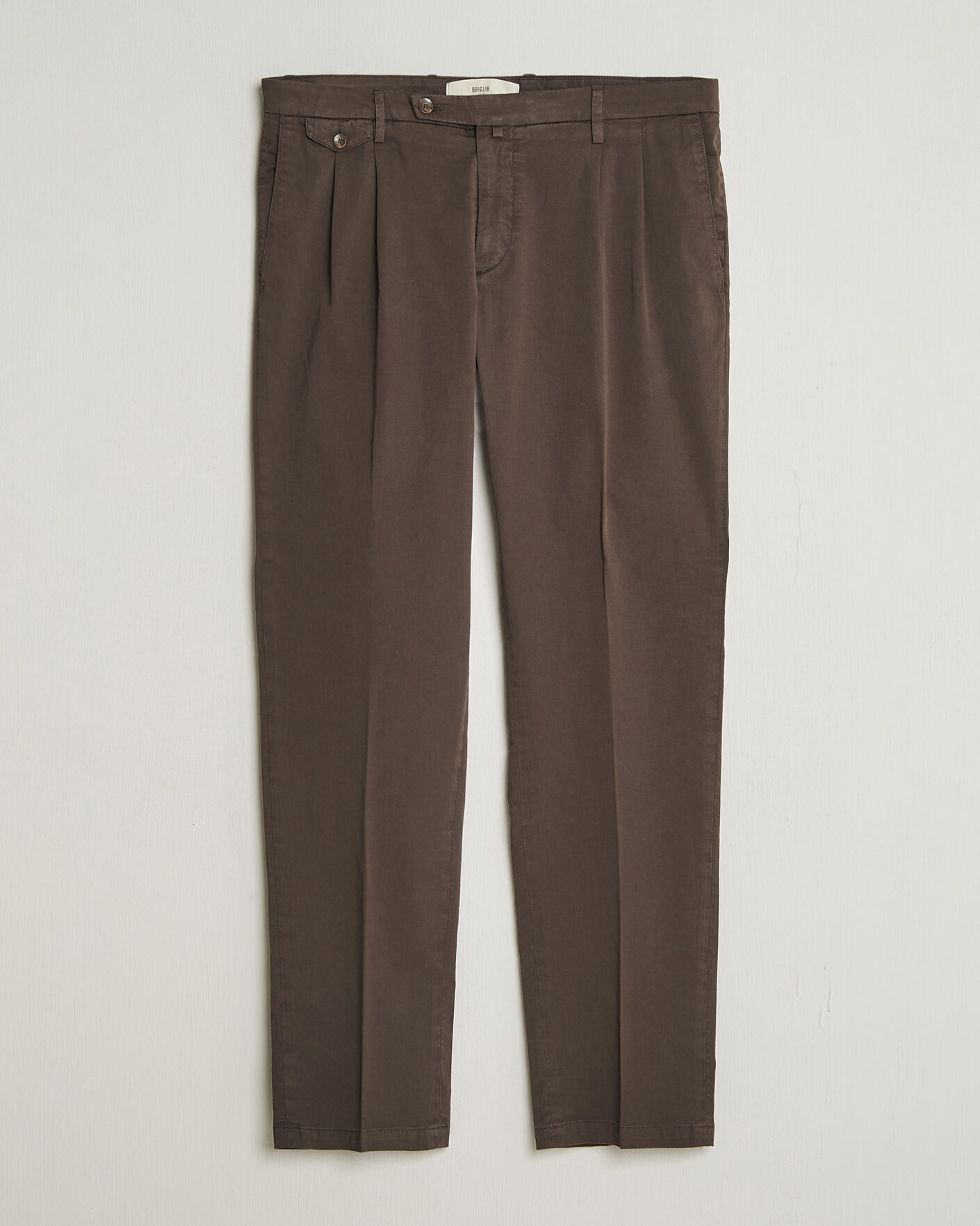 Homme | Pantalons | Briglia 1949 | Easy Fit Pleated Cotton Stretch Chino Brown