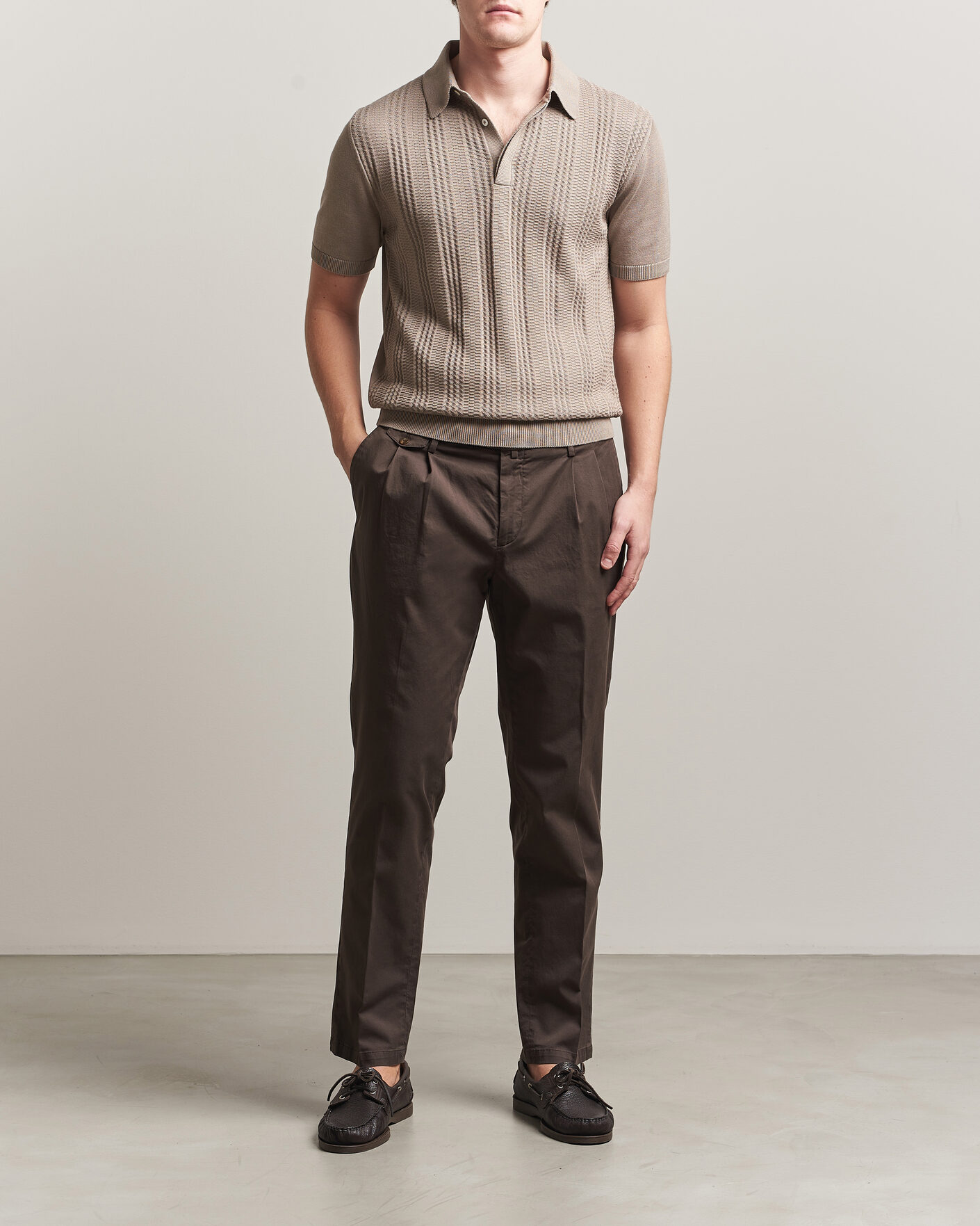 Homme | Pantalons | Briglia 1949 | Easy Fit Pleated Cotton Stretch Chino Brown