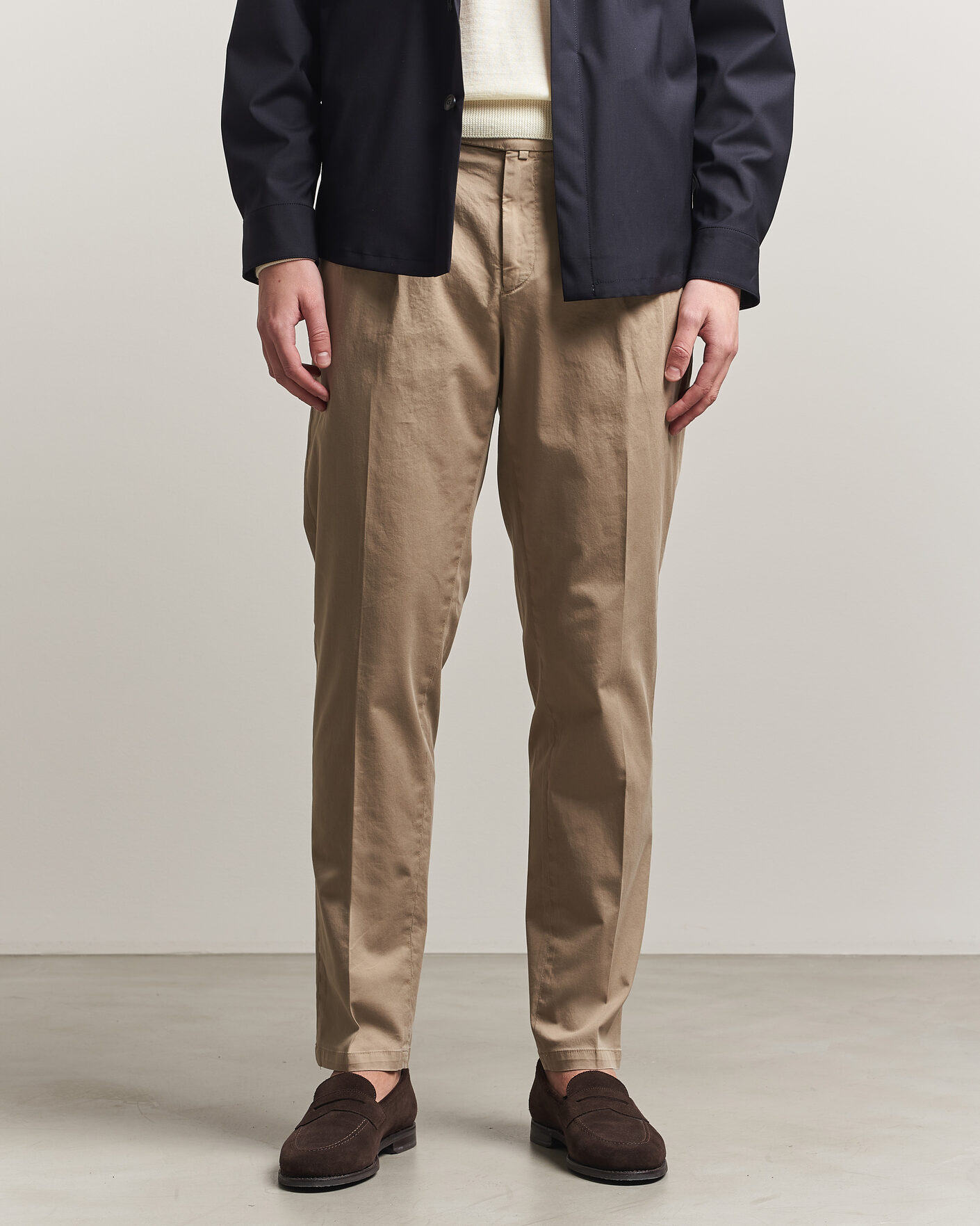 Homme | Pantalons | Briglia 1949 | Easy Fit Pleated Cotton Stretch Chino Taupe