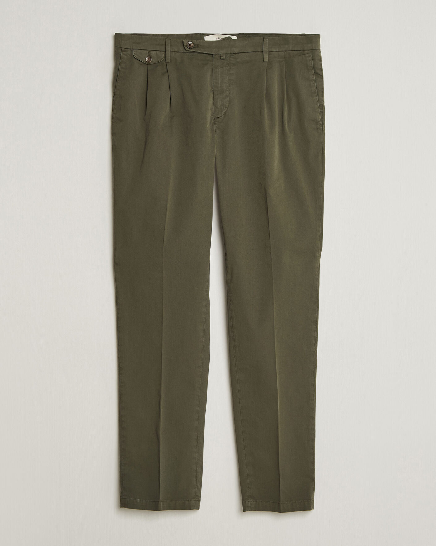 Homme | Pantalons | Briglia 1949 | Easy Fit Pleated Cotton Stretch Chino Olive