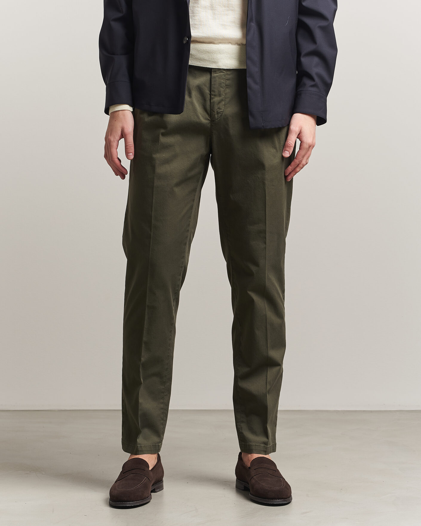 Homme | Pantalons | Briglia 1949 | Easy Fit Pleated Cotton Stretch Chino Olive