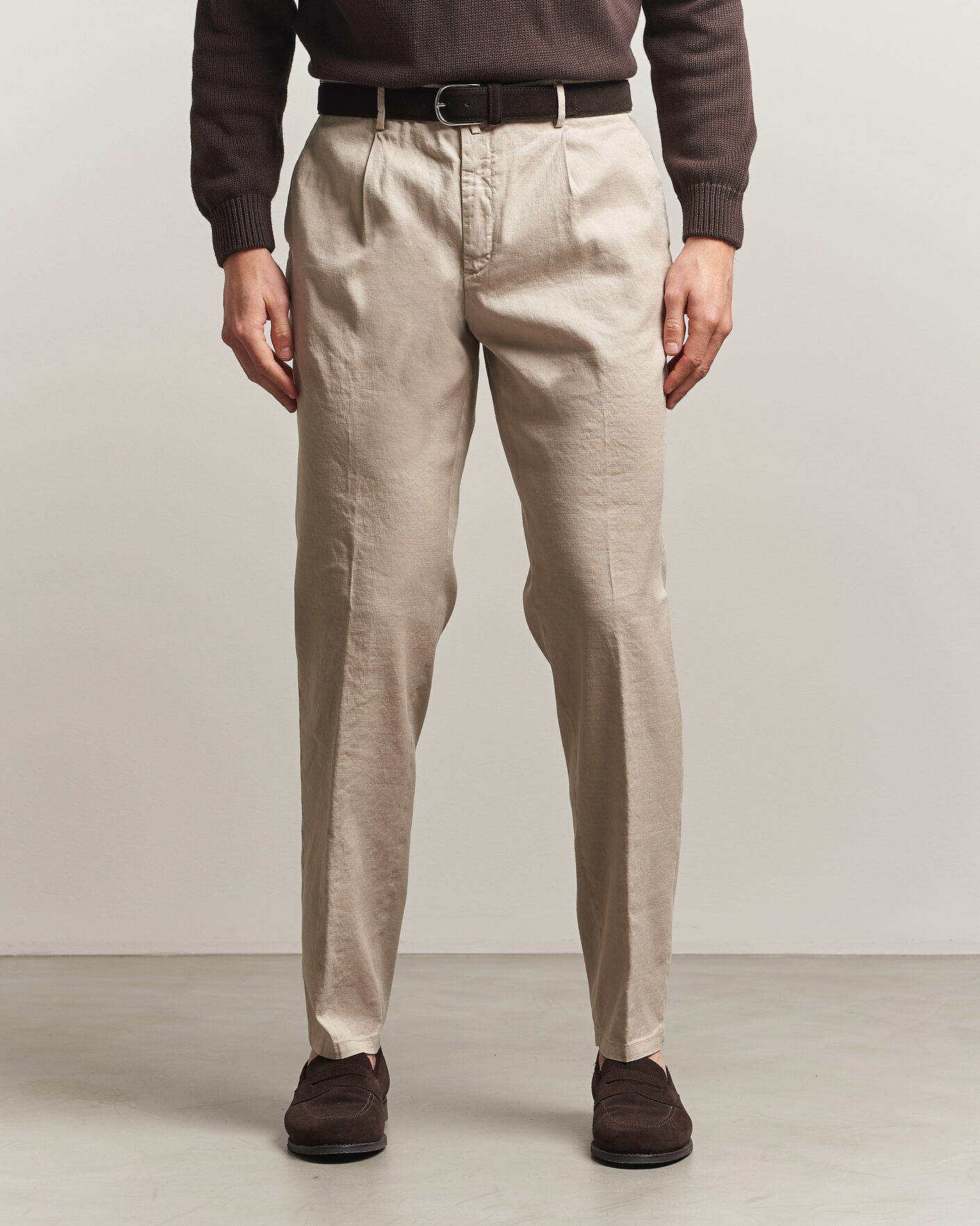 Homme | Pantalons | Briglia 1949 | Pleated Linen Trousers Beige
