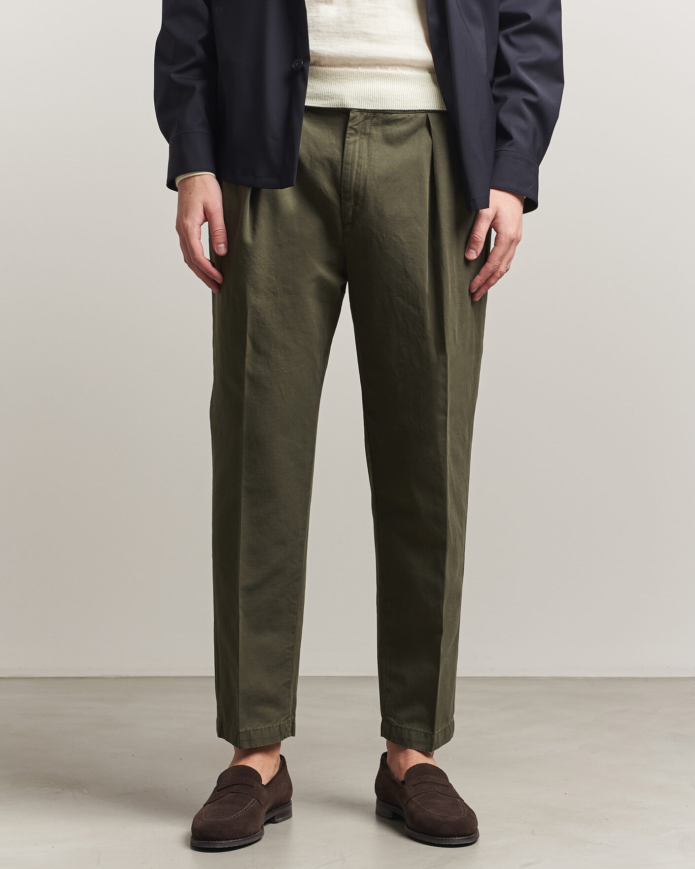Homme | Pantalons | Briglia 1949 | Portobello Loose Fit Cotton/Linen Trousers Olive