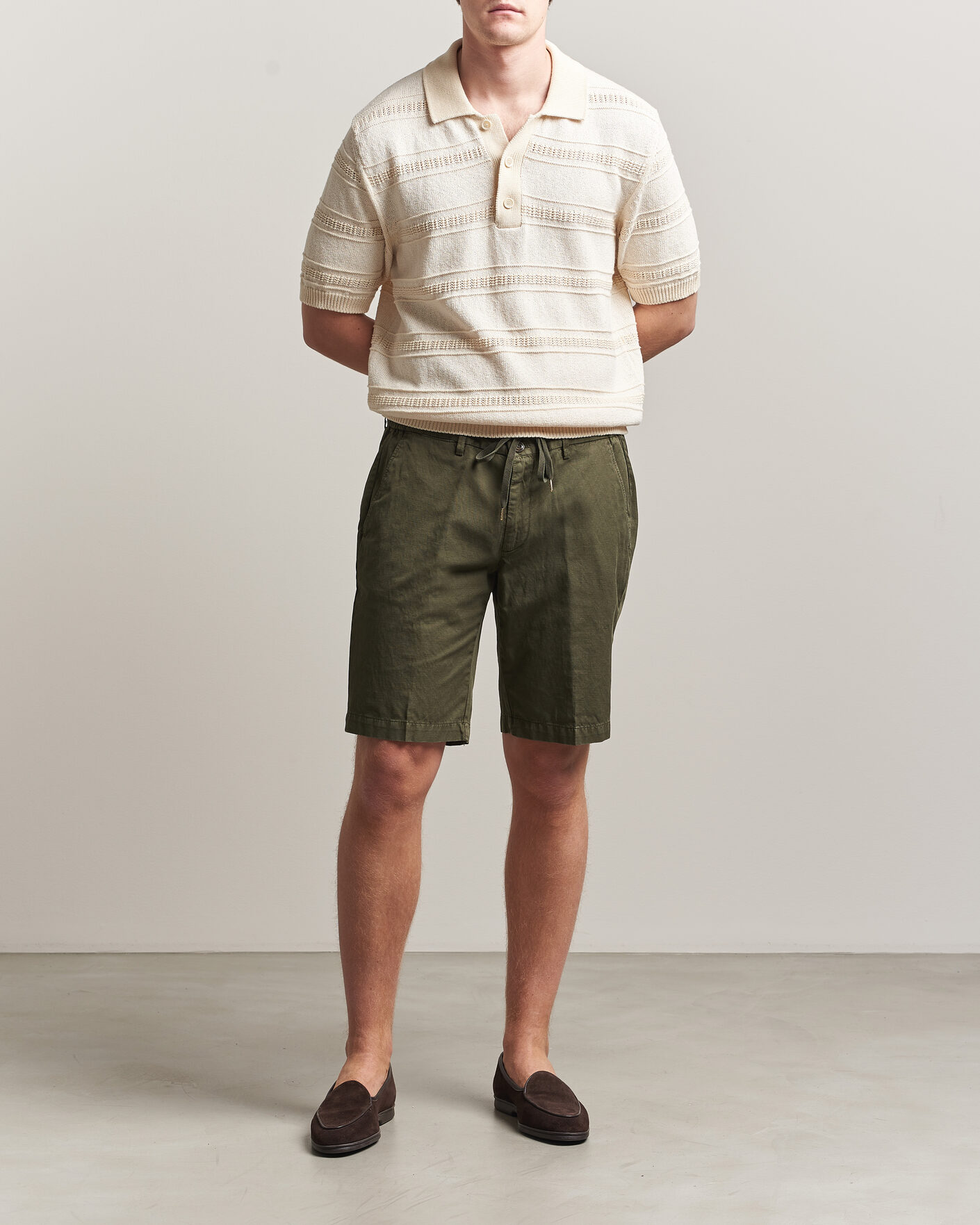 Homme | Shorts | Briglia 1949 | Cotton/Linen Drawstring Shorts Olive