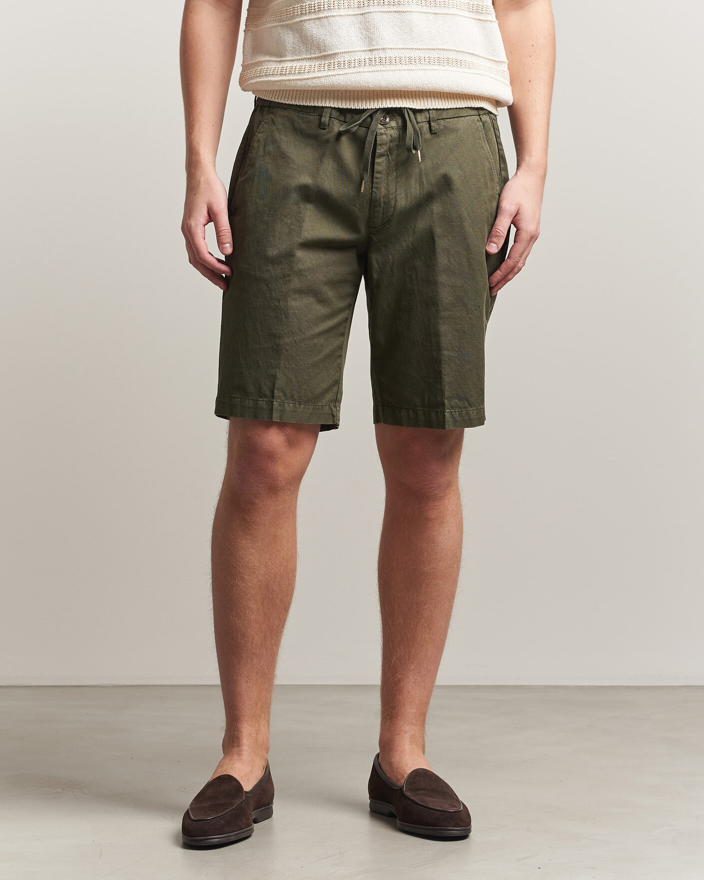 Homme | Shorts | Briglia 1949 | Cotton/Linen Drawstring Shorts Olive