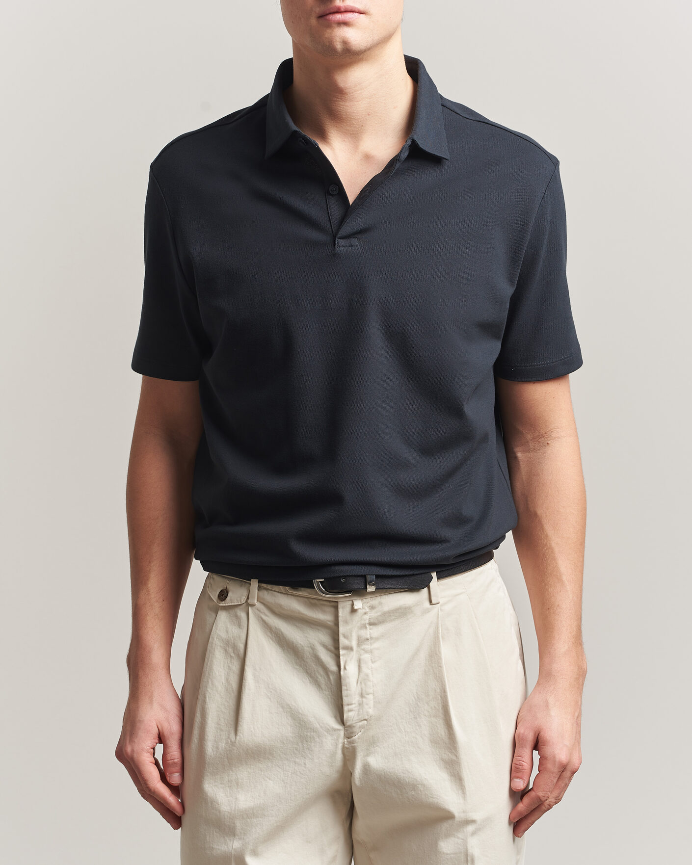 Homme | Polos | Charles Tyrwhitt | Smart Stretch Pique Polo Black