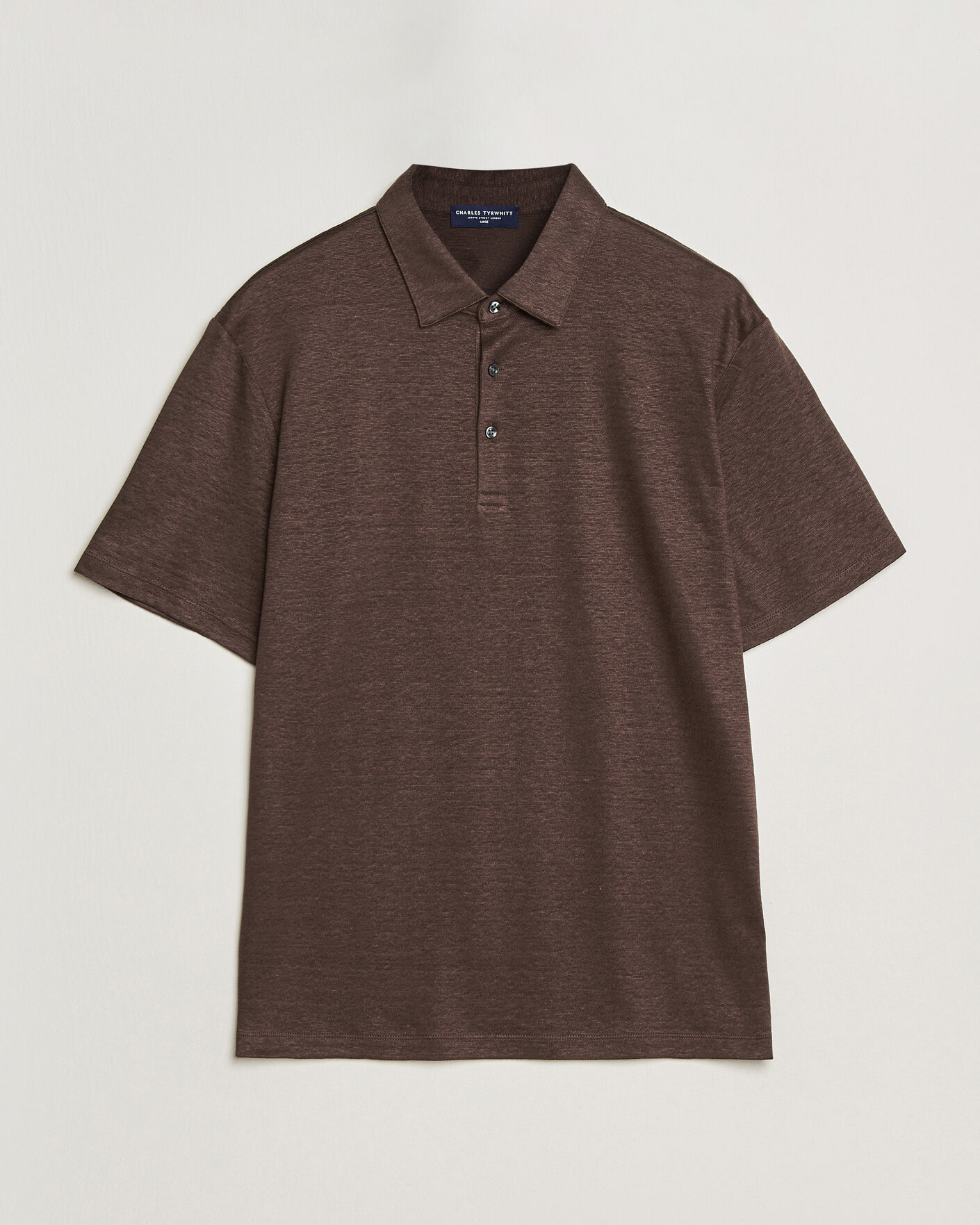 Homme | Polos | Charles Tyrwhitt | Short Sleeve Linen Polo Chocolate Brown