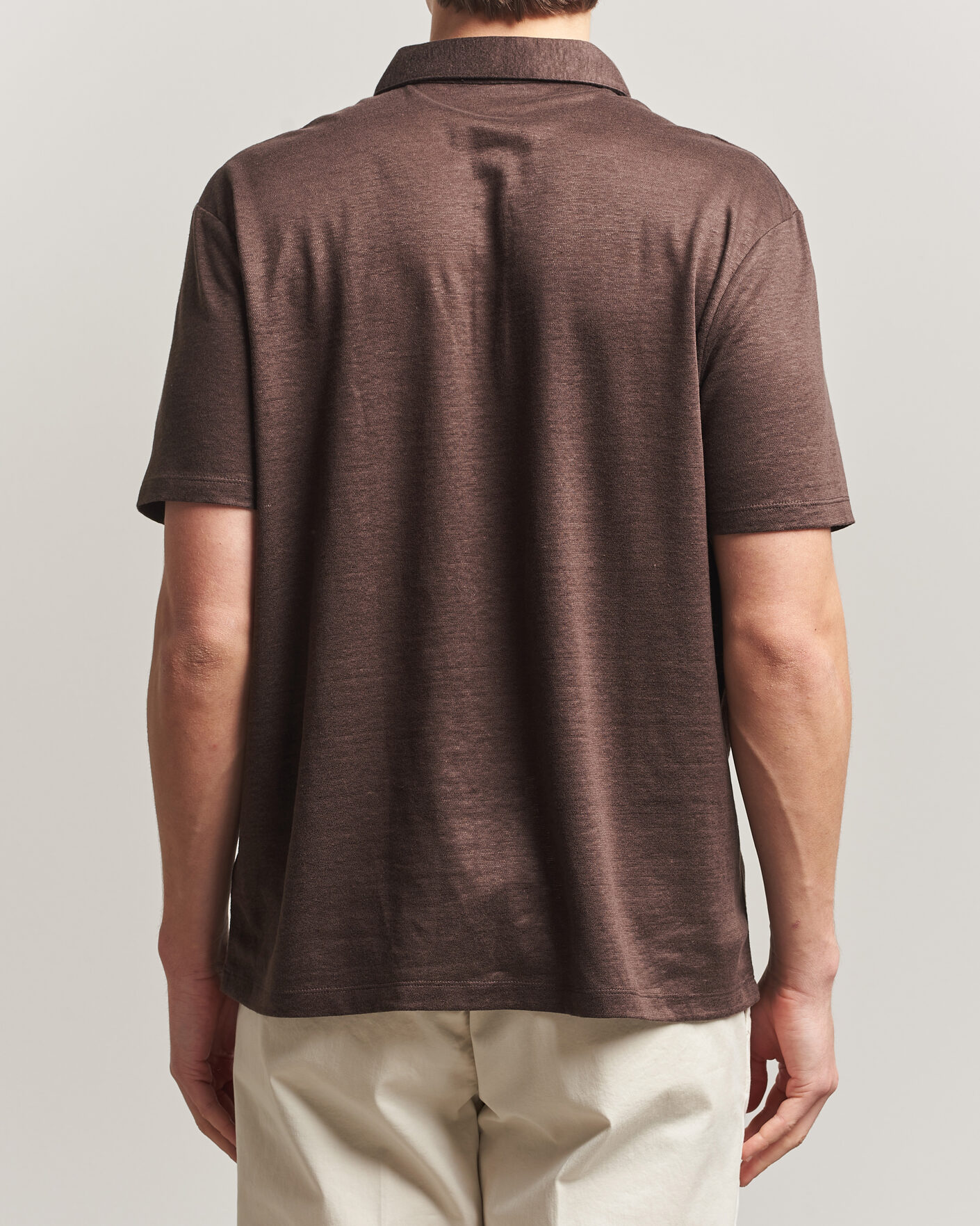Homme | Polos | Charles Tyrwhitt | Short Sleeve Linen Polo Chocolate Brown