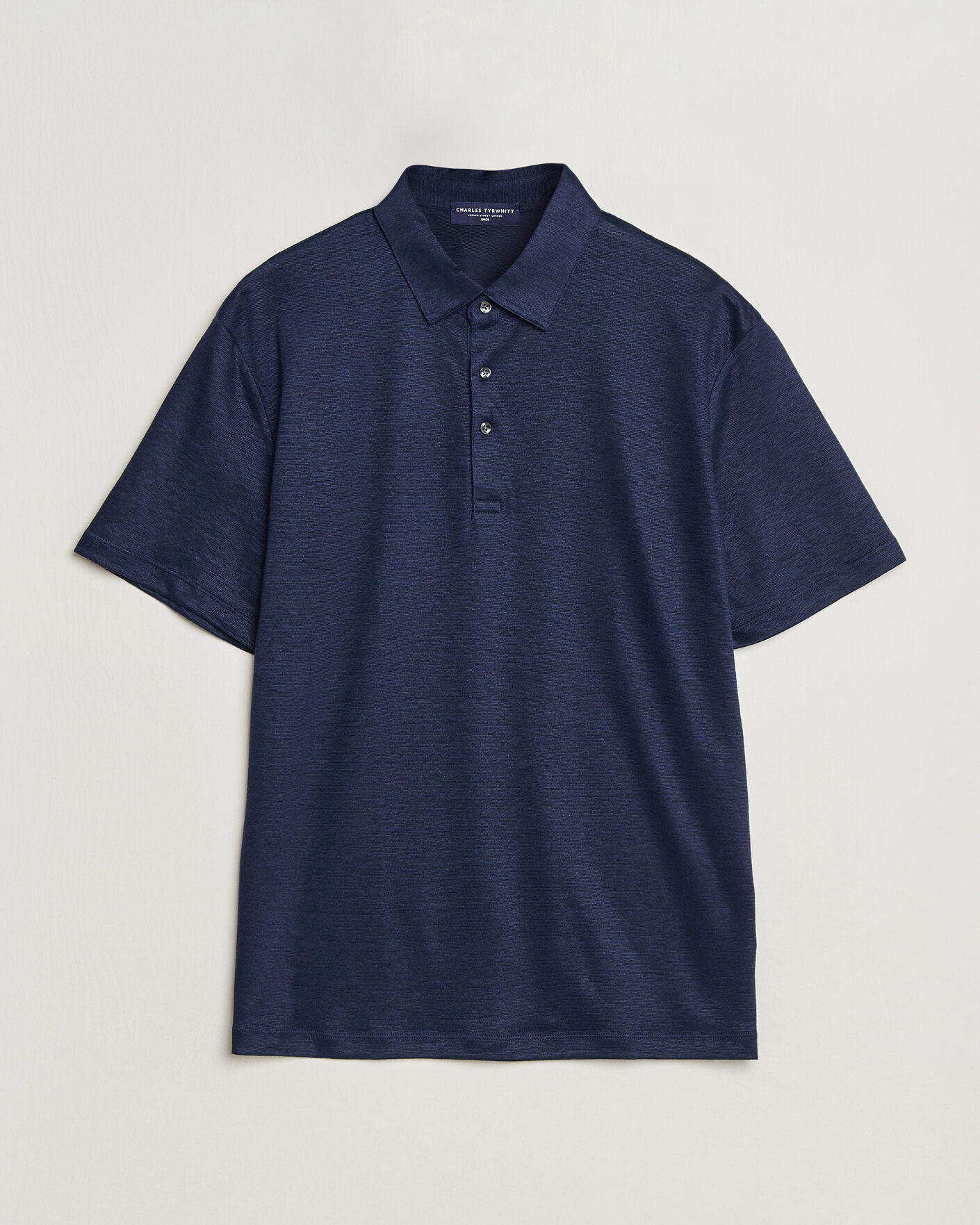 Homme | Polos | Charles Tyrwhitt | Short Sleeve Linen Polo Navy