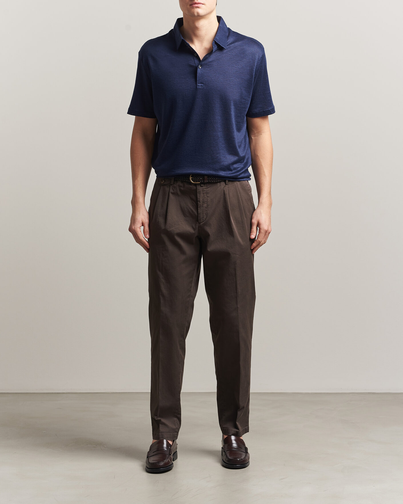 Homme | Polos | Charles Tyrwhitt | Short Sleeve Linen Polo Navy