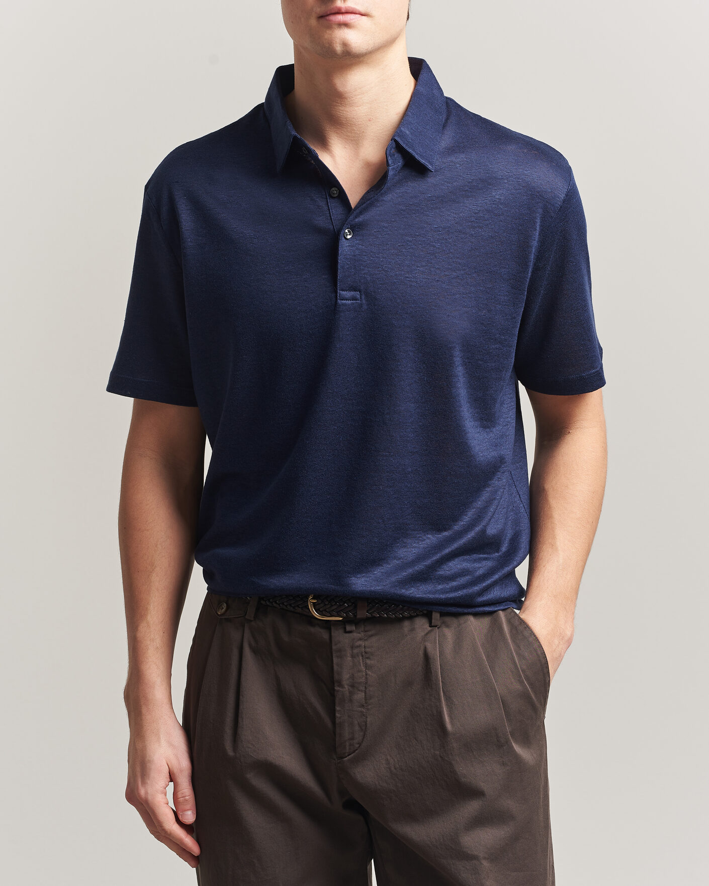 Homme | Polos | Charles Tyrwhitt | Short Sleeve Linen Polo Navy
