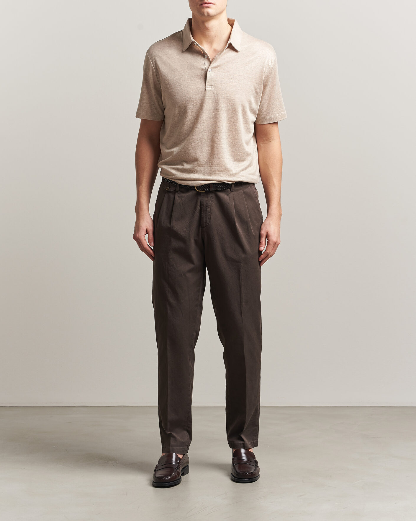 Homme | Polos | Charles Tyrwhitt | Short Sleeve Linen Polo Oatmeal