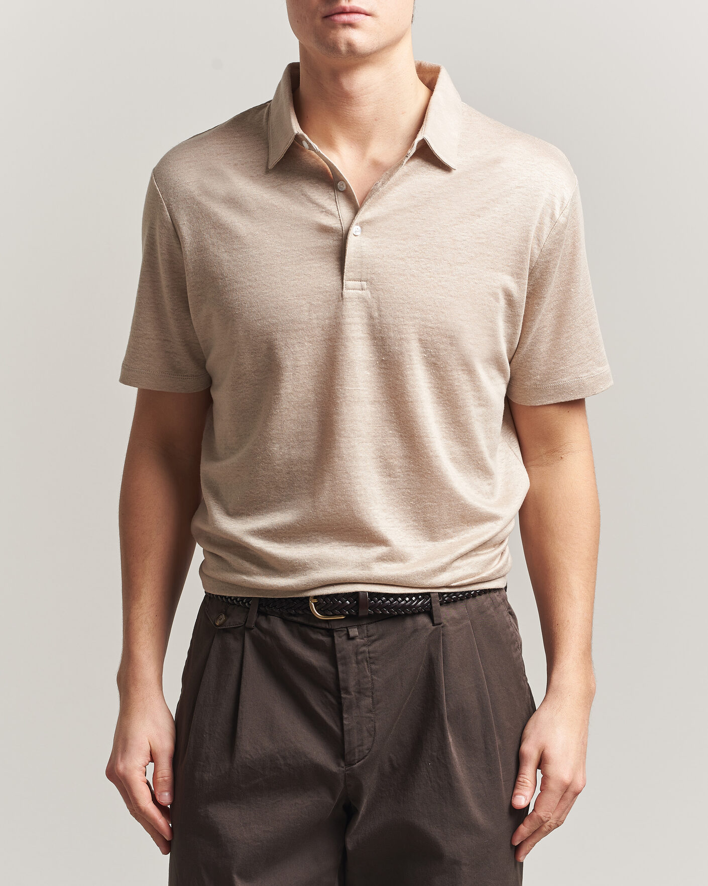 Homme | Polos | Charles Tyrwhitt | Short Sleeve Linen Polo Oatmeal