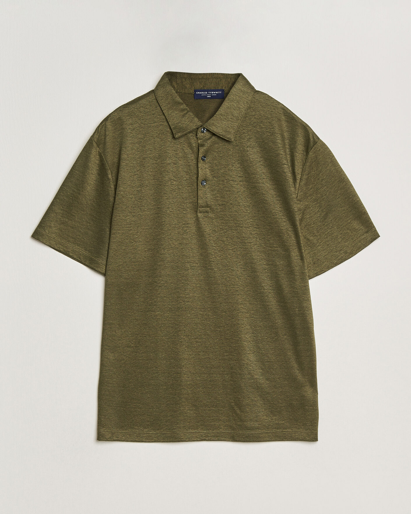 Homme | Polos | Charles Tyrwhitt | Short Sleeve Linen Polo Olive