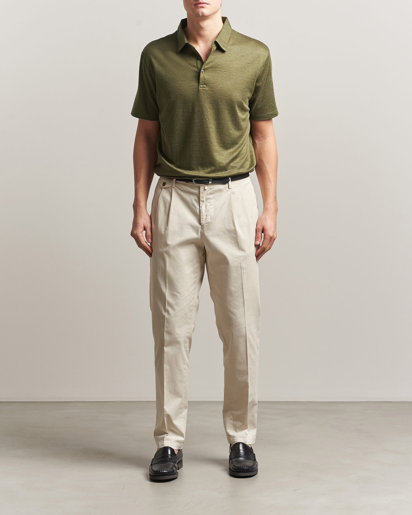 Homme | Polos | Charles Tyrwhitt | Short Sleeve Linen Polo Olive