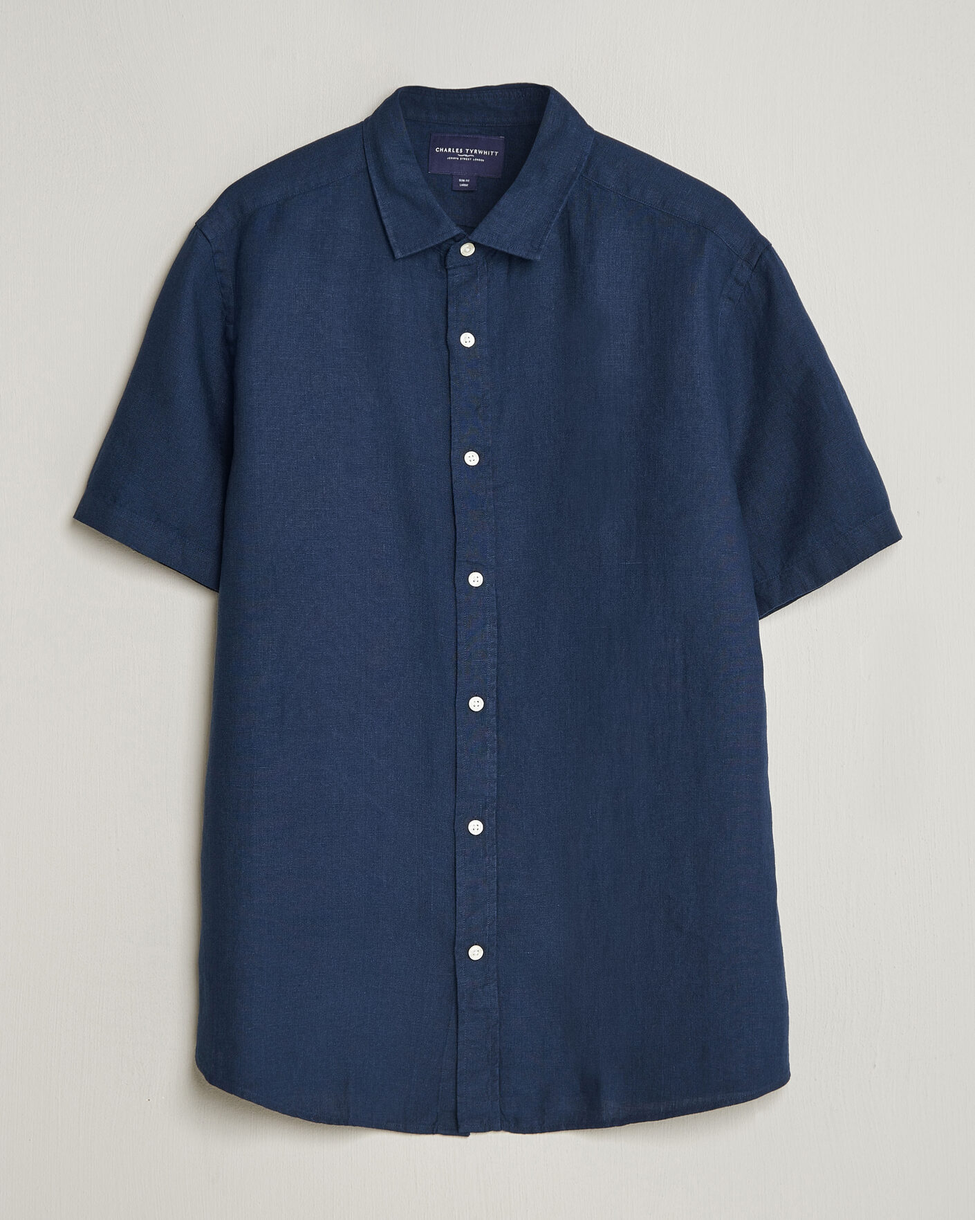 Homme | Chemises | Charles Tyrwhitt | Pure Linen Short Sleeve Slim Fit Shirt Navy