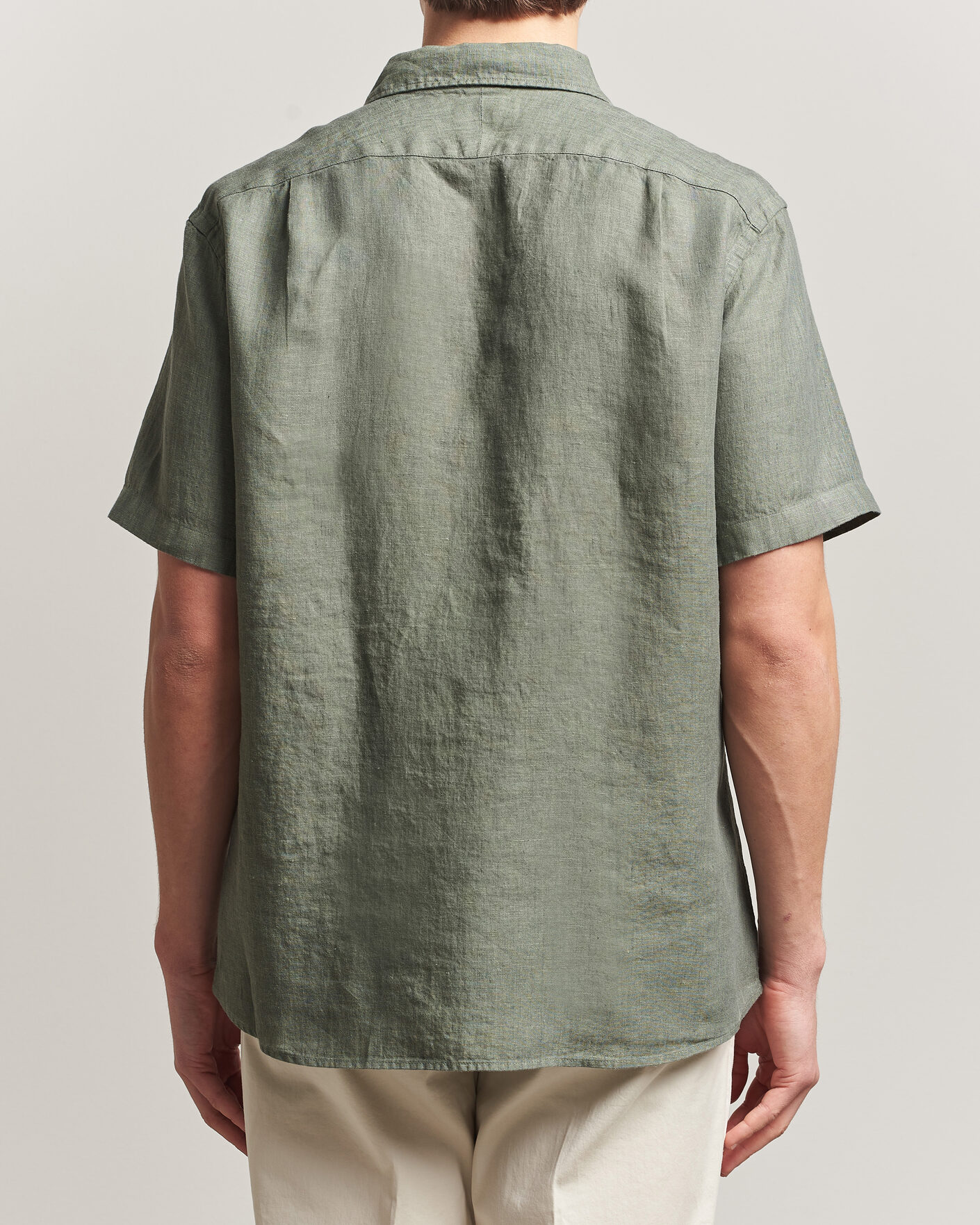 Homme | Chemises | Charles Tyrwhitt | Pure Linen Short Sleeve Slim Fit Shirt Olive