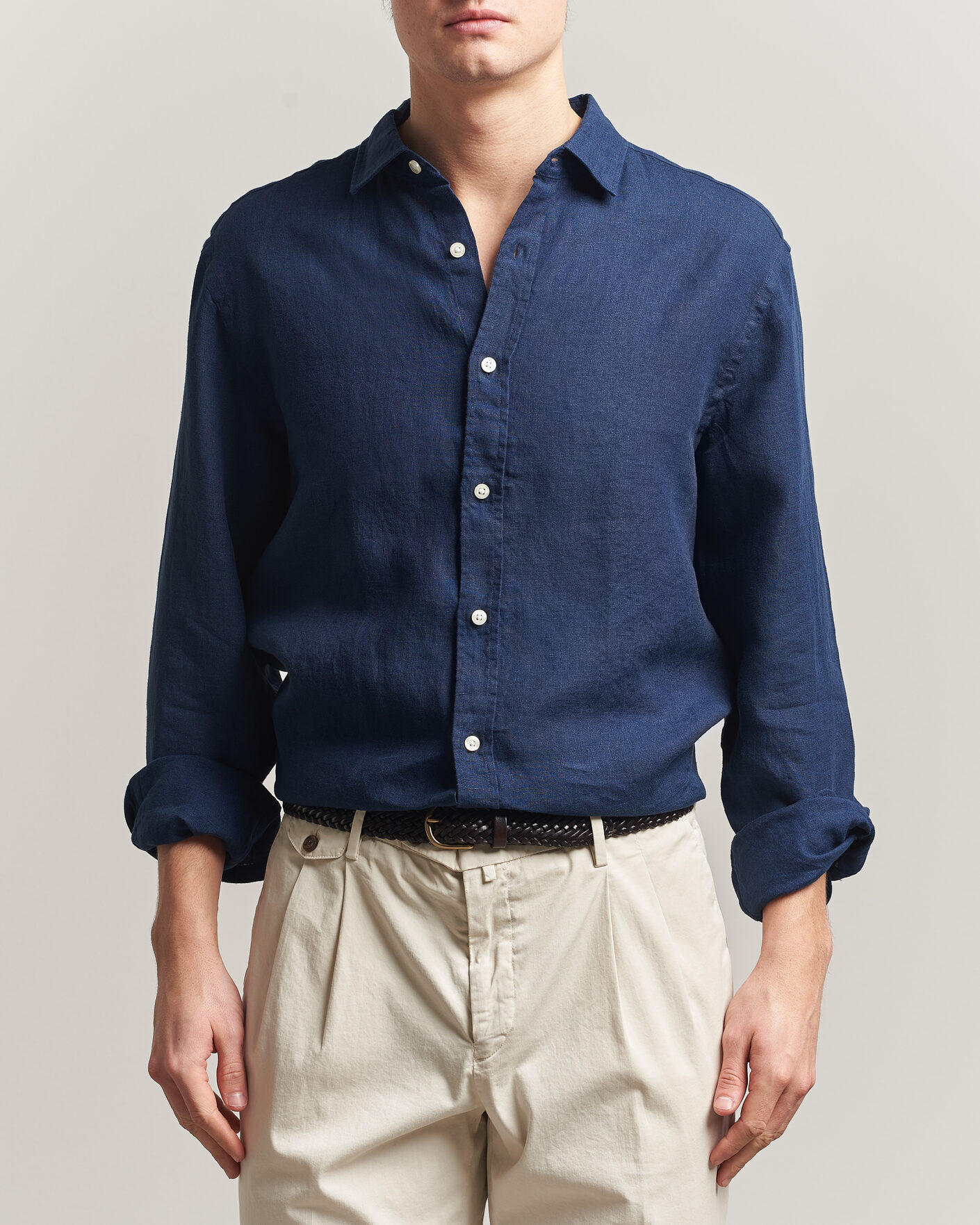 Homme | Chemises | Charles Tyrwhitt | Pure Linen Slim Fit Shirt Navy