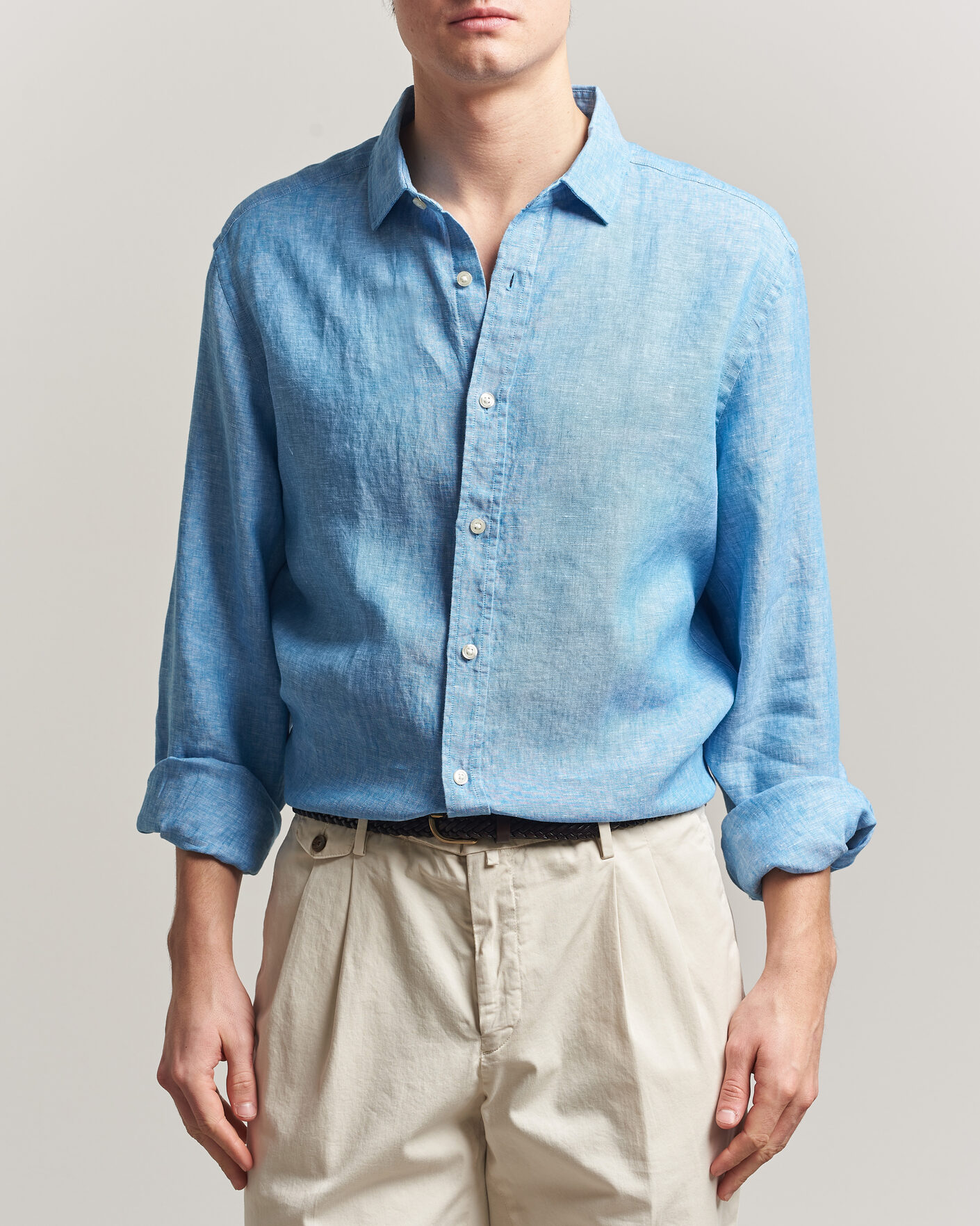 Homme | Chemises | Charles Tyrwhitt | Pure Linen Slim Fit Shirt Ocean Blue