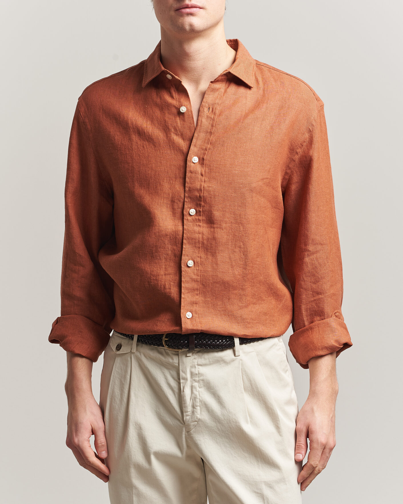 Homme | Chemises | Charles Tyrwhitt | Pure Linen Slim Fit Shirt Burnt Orange