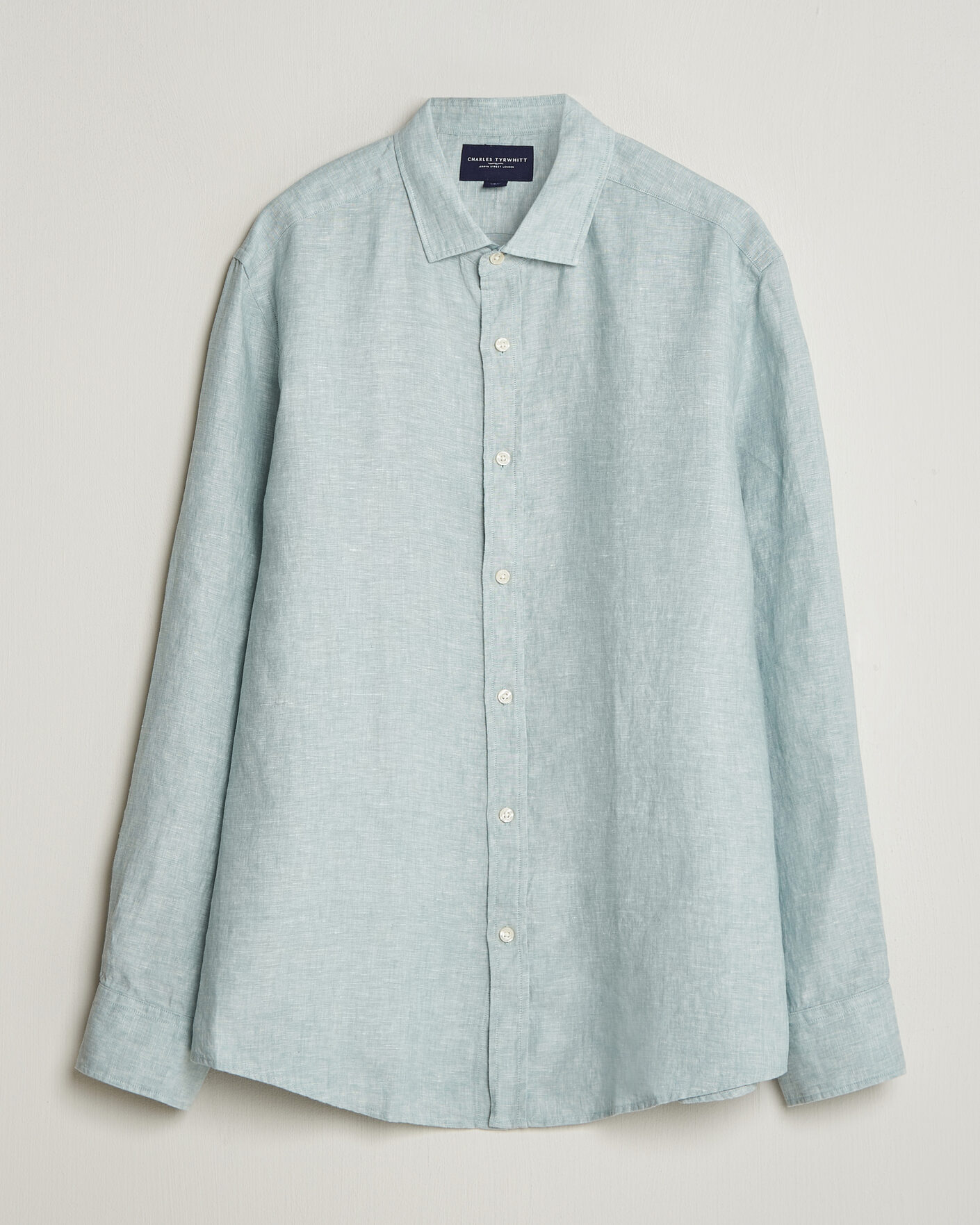 Homme | Chemises | Charles Tyrwhitt | Pure Linen Slim Fit Shirt Pale Teal Green