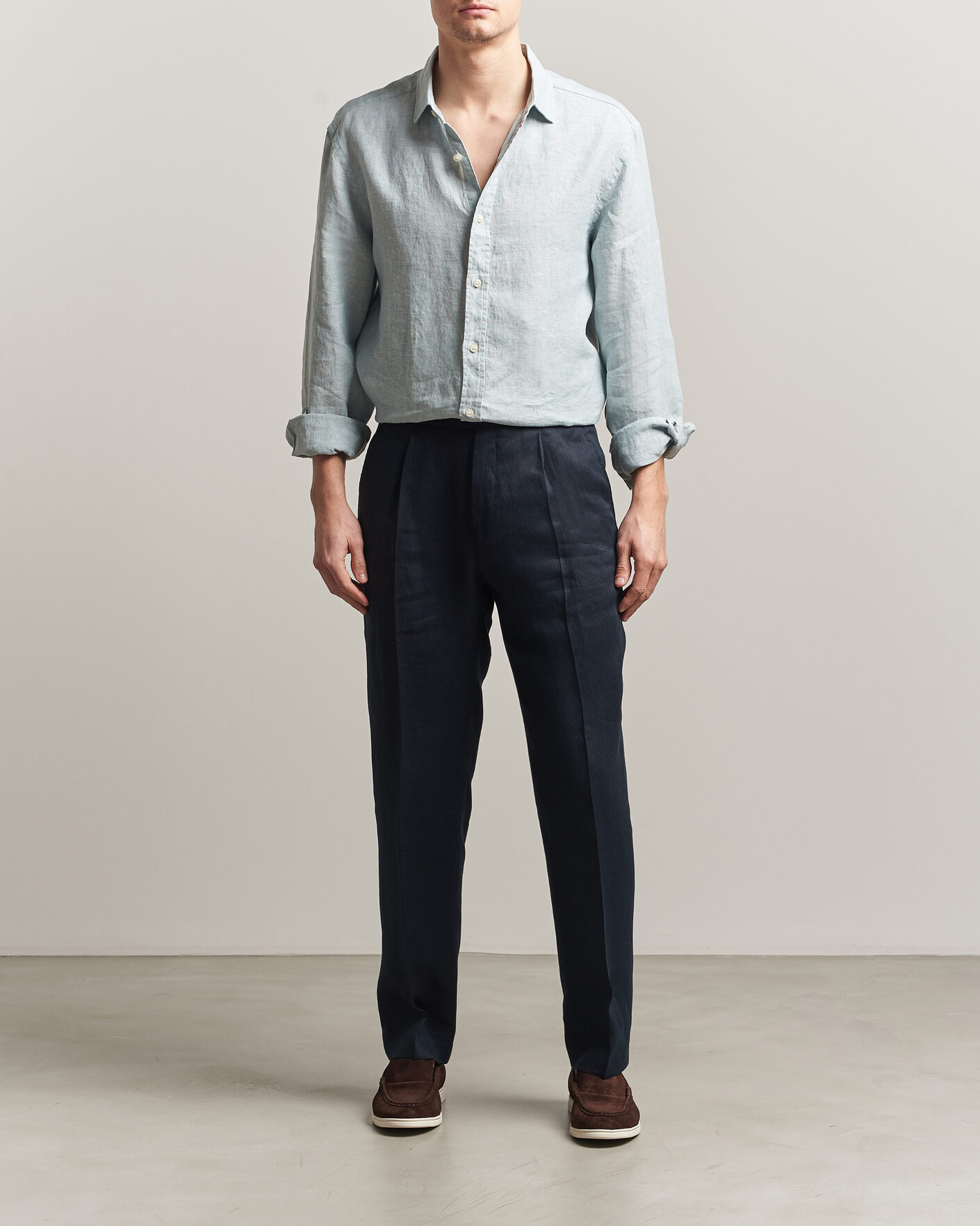 Homme | Chemises | Charles Tyrwhitt | Pure Linen Slim Fit Shirt Pale Teal Green