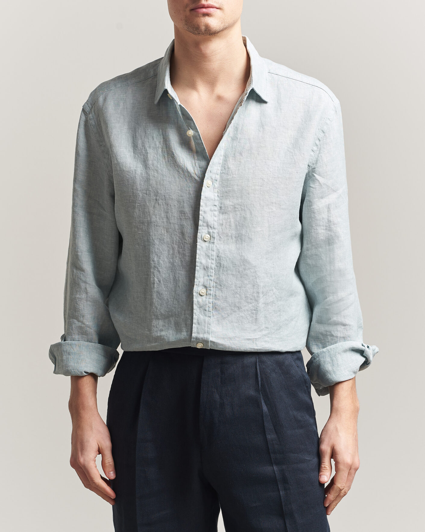 Homme | Chemises | Charles Tyrwhitt | Pure Linen Slim Fit Shirt Pale Teal Green