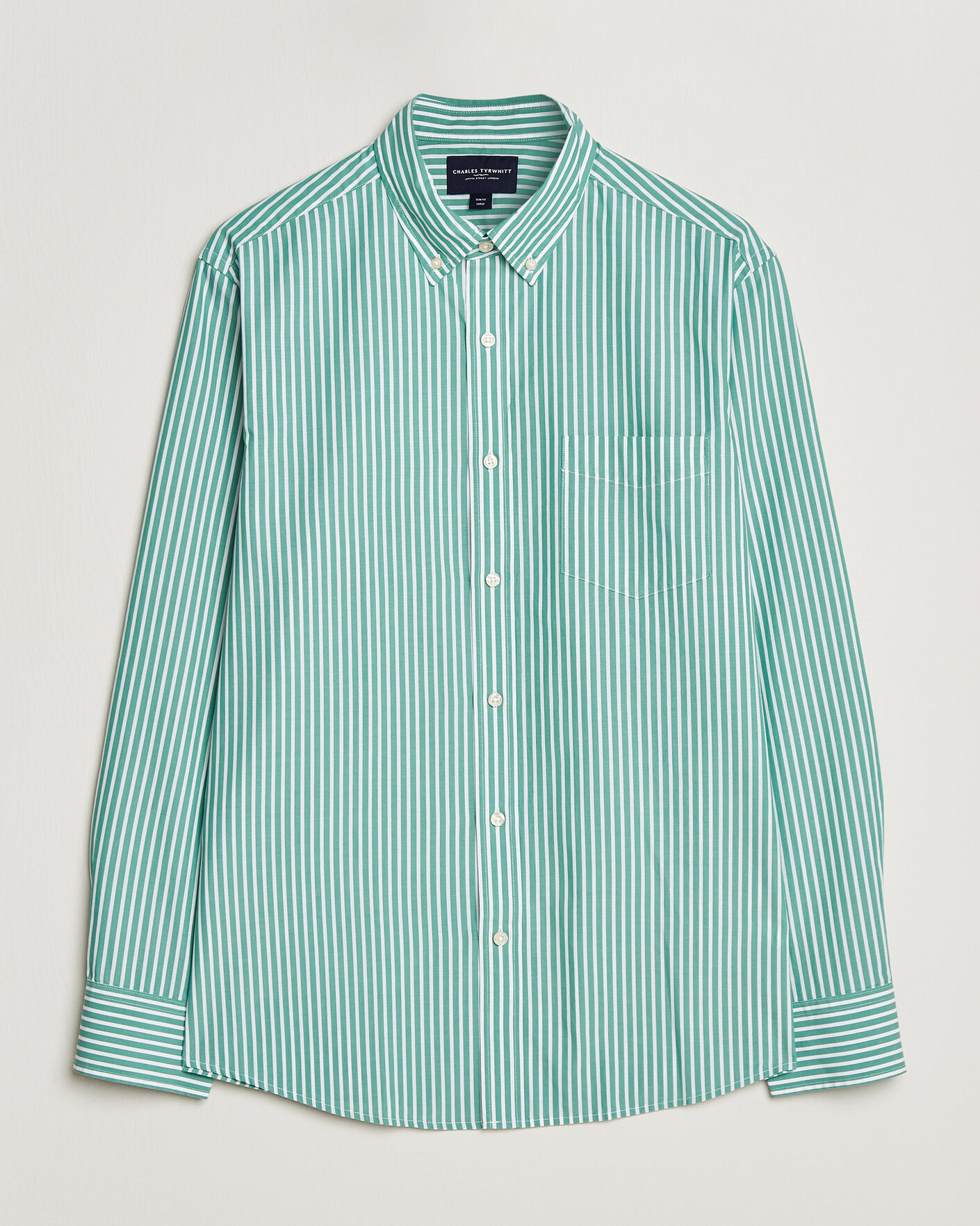 Homme | Chemises | Charles Tyrwhitt | Button Down Stretch Poplin Shirt Green Stripe