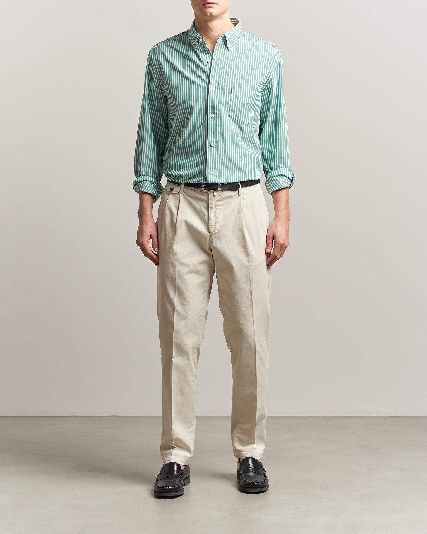 Homme | Chemises | Charles Tyrwhitt | Button Down Stretch Poplin Shirt Green Stripe