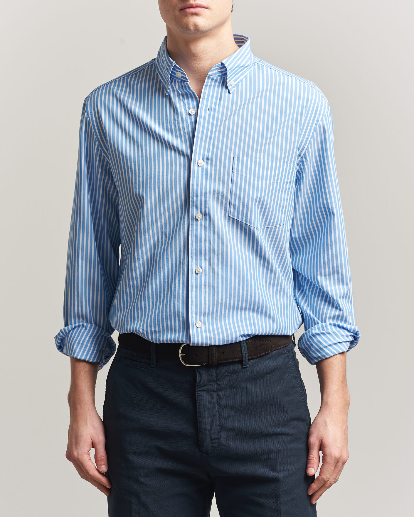 Homme | Chemises | Charles Tyrwhitt | Button Down Stretch Poplin Shirt Ocean Blue
