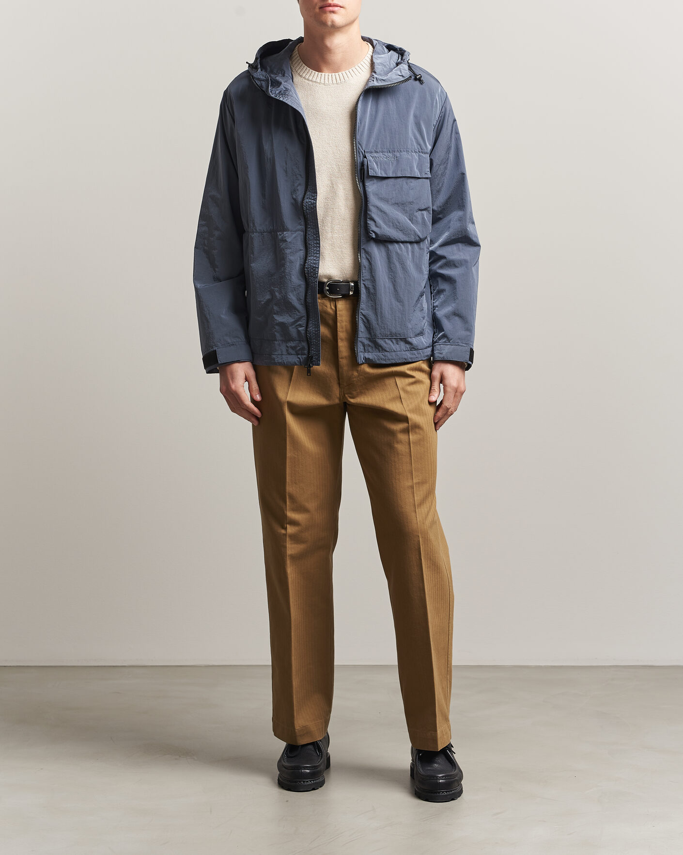Homme | Manteaux Et Vestes | Woolrich | Shiny Nylon Hooded Jacket Grisaille