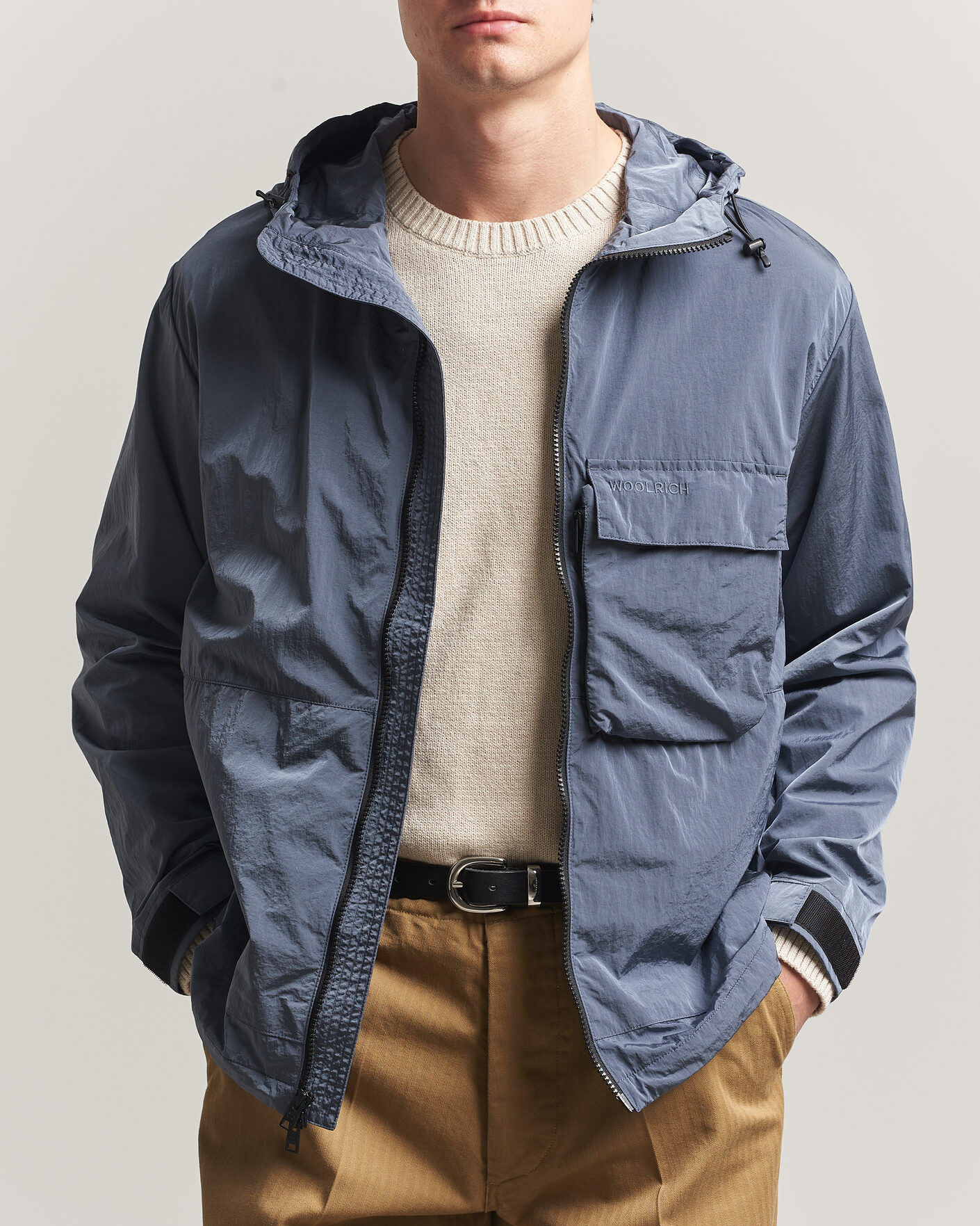 Homme | Manteaux Et Vestes | Woolrich | Shiny Nylon Hooded Jacket Grisaille
