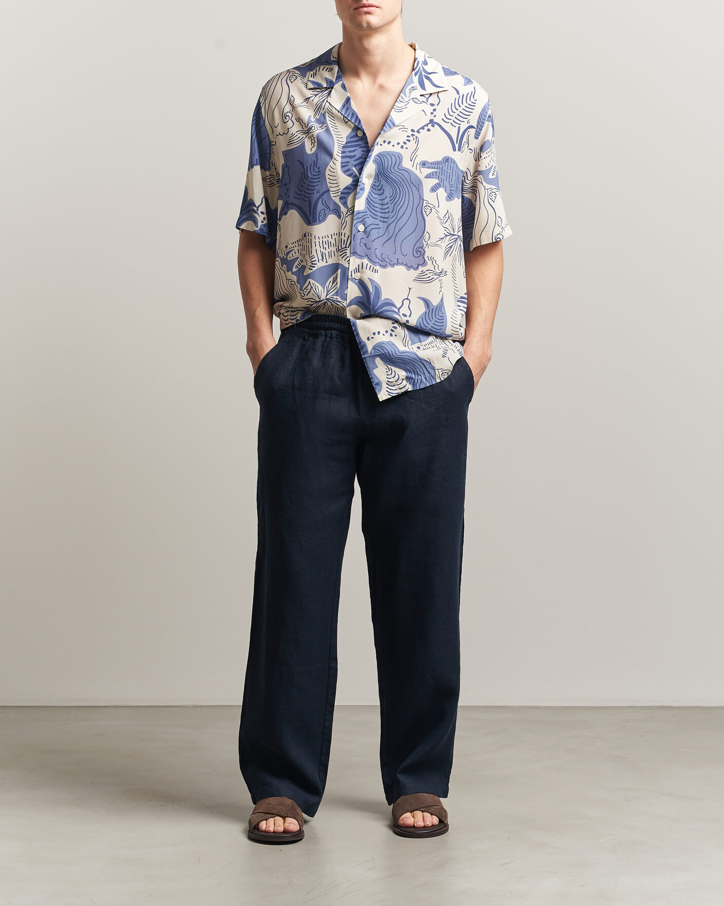 Homme | Pantalons | OAS | Nino Linen Pants Navy