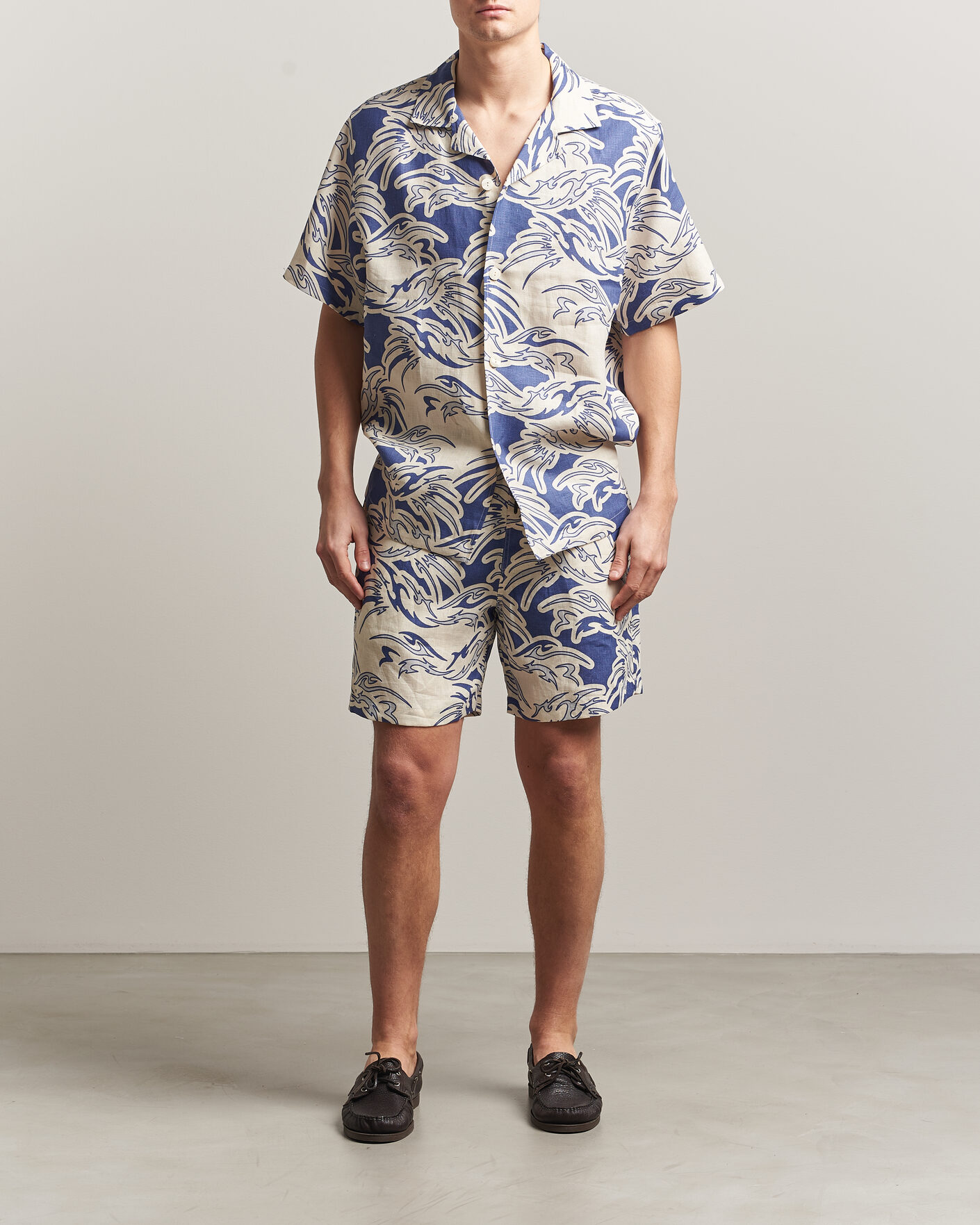 Homme | Chemises | OAS | Cuba Short Sleeve Printed Linen Shirt Rouge Blue