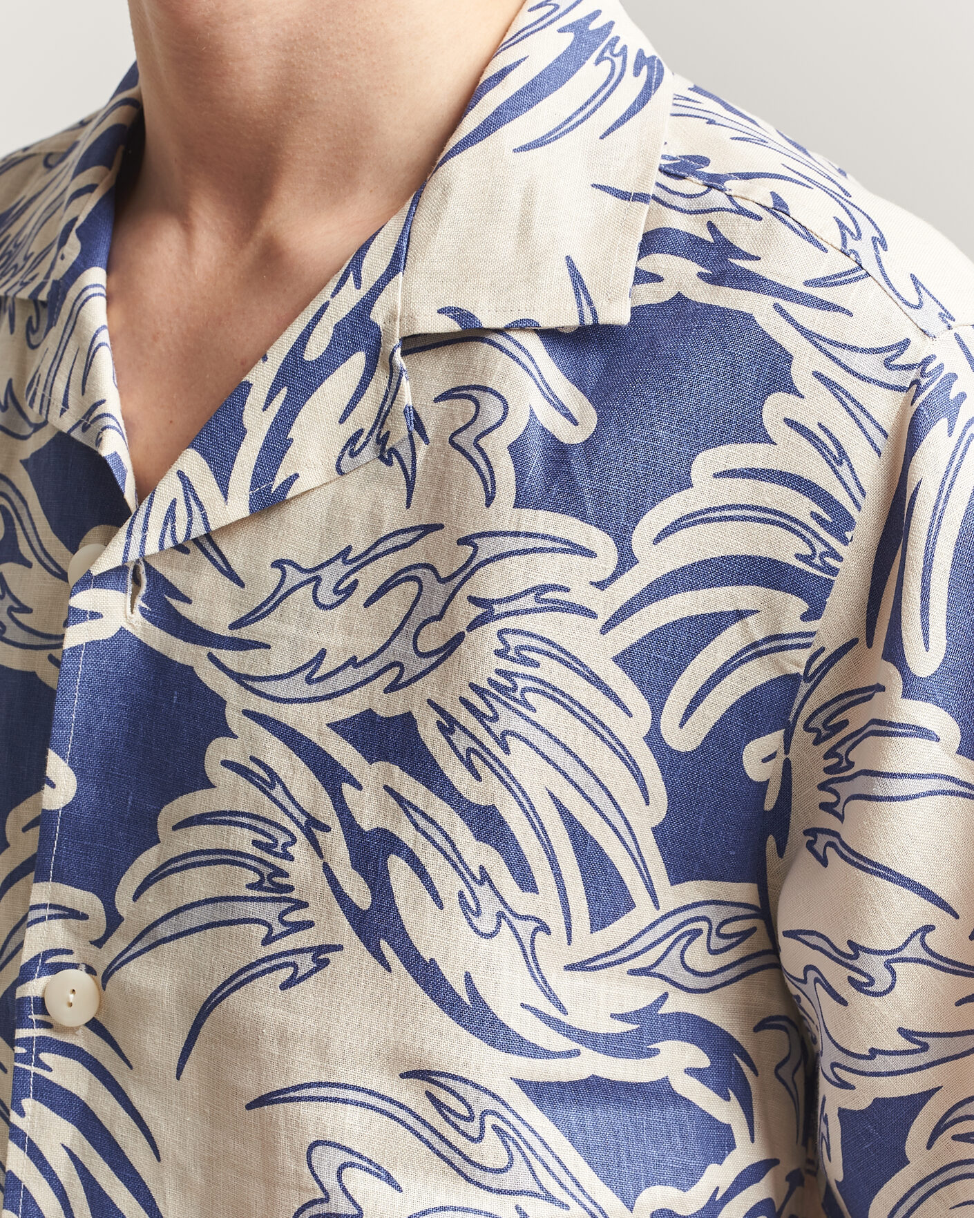 Homme | Chemises | OAS | Cuba Short Sleeve Printed Linen Shirt Rouge Blue