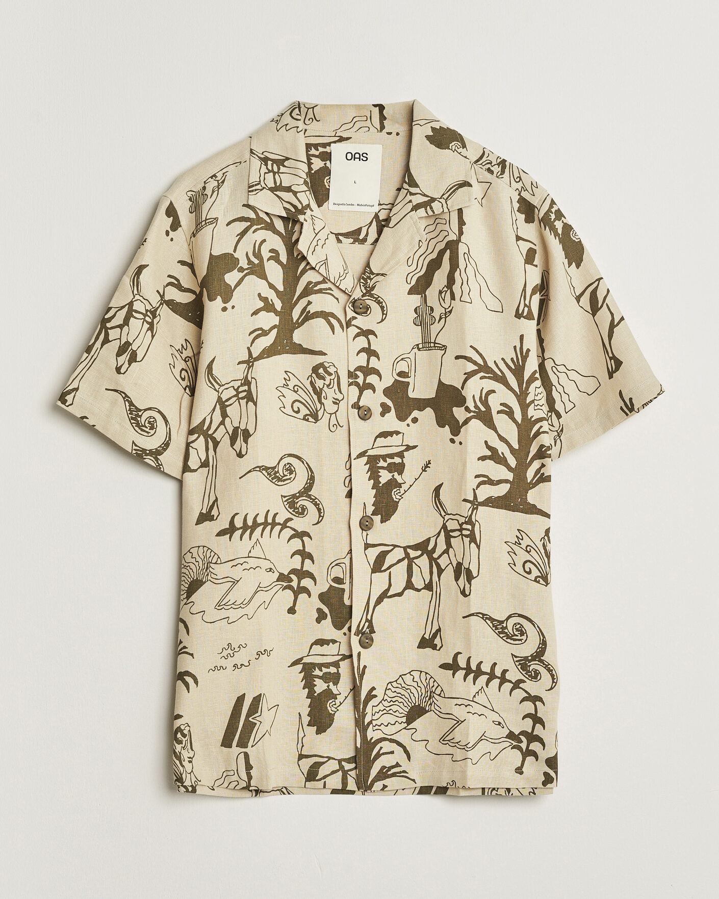 Homme | Chemises | OAS | Cuba Short Sleeve Printed Linen Shirt Poplan