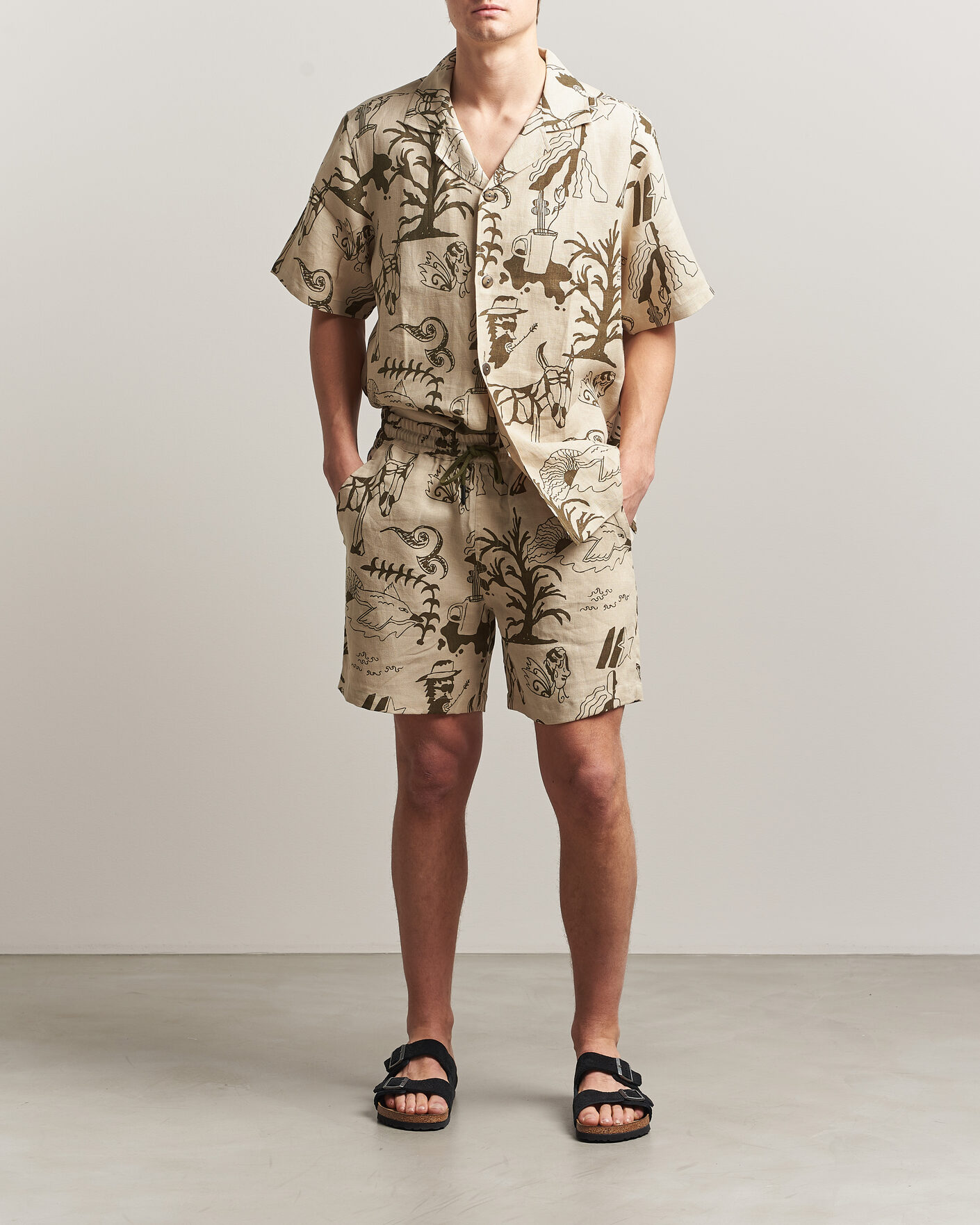 Homme | Chemises | OAS | Cuba Short Sleeve Printed Linen Shirt Poplan