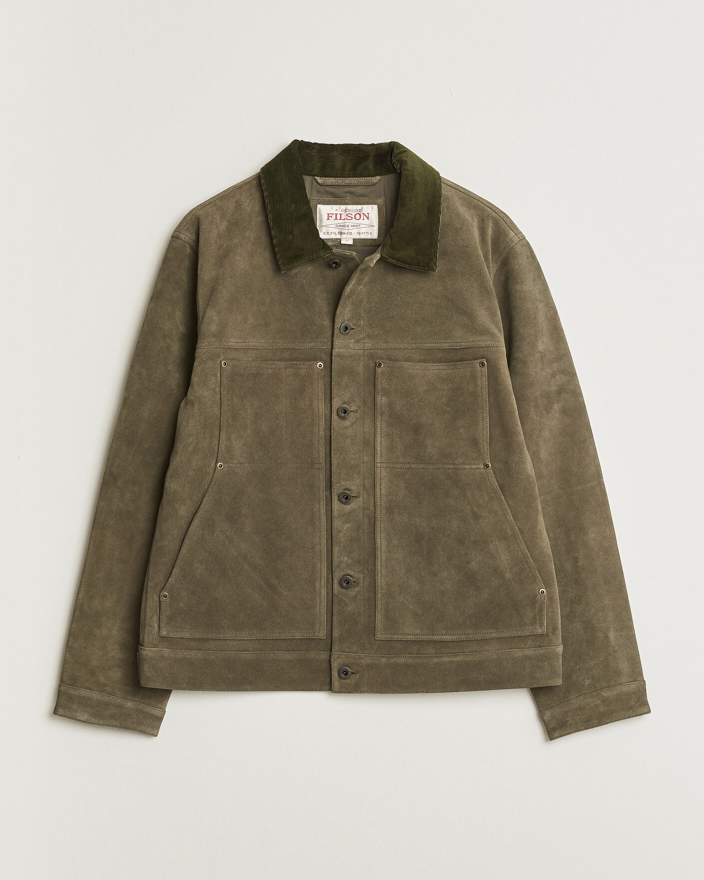 Homme | Manteaux Et Vestes | Filson | Suede Short Cruiser Otter Green