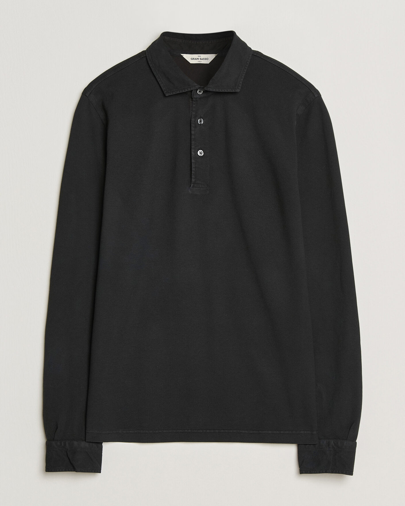 Homme | Polos | Gran Sasso | Washed Long Sleeve Polo Black