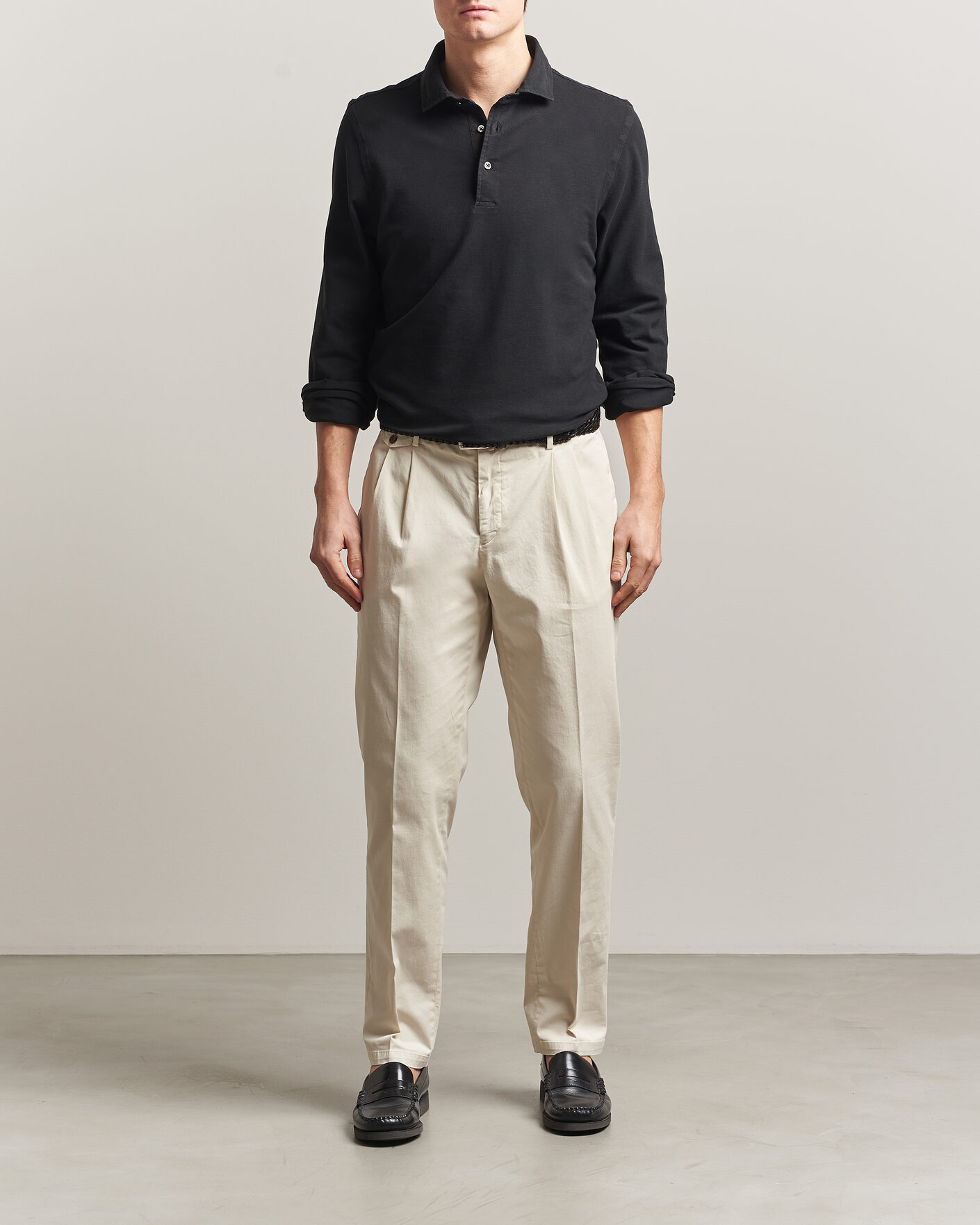 Homme | Polos | Gran Sasso | Washed Long Sleeve Polo Black