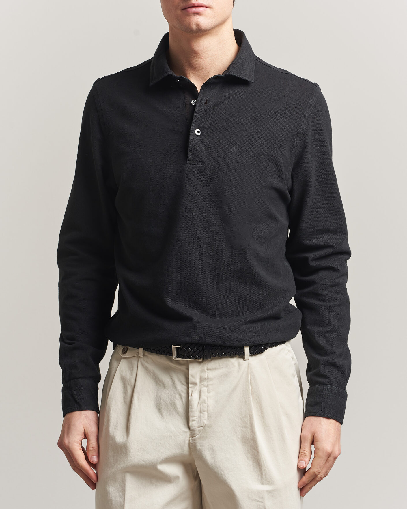 Homme | Polos | Gran Sasso | Washed Long Sleeve Polo Black
