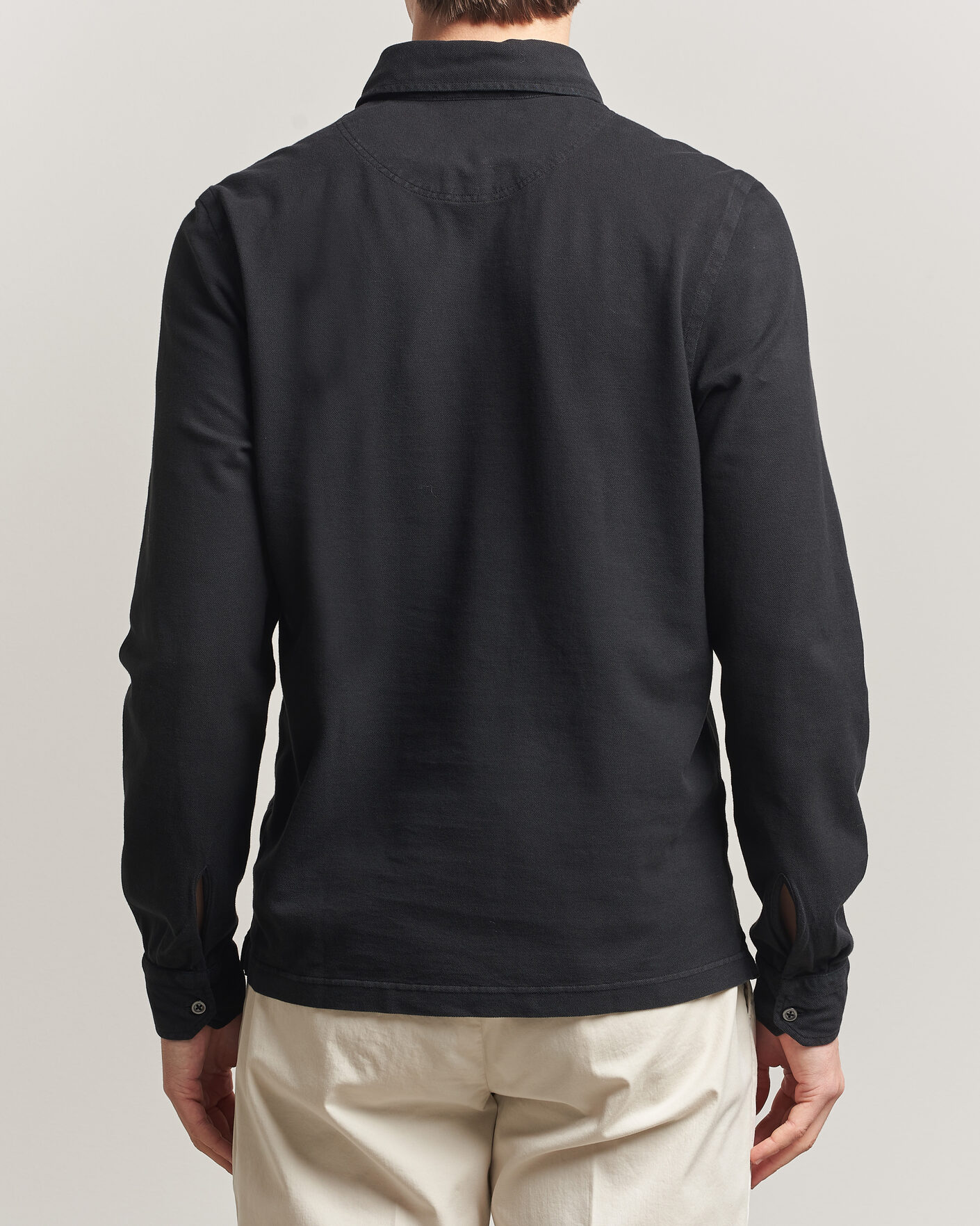 Homme | Polos | Gran Sasso | Washed Long Sleeve Polo Black