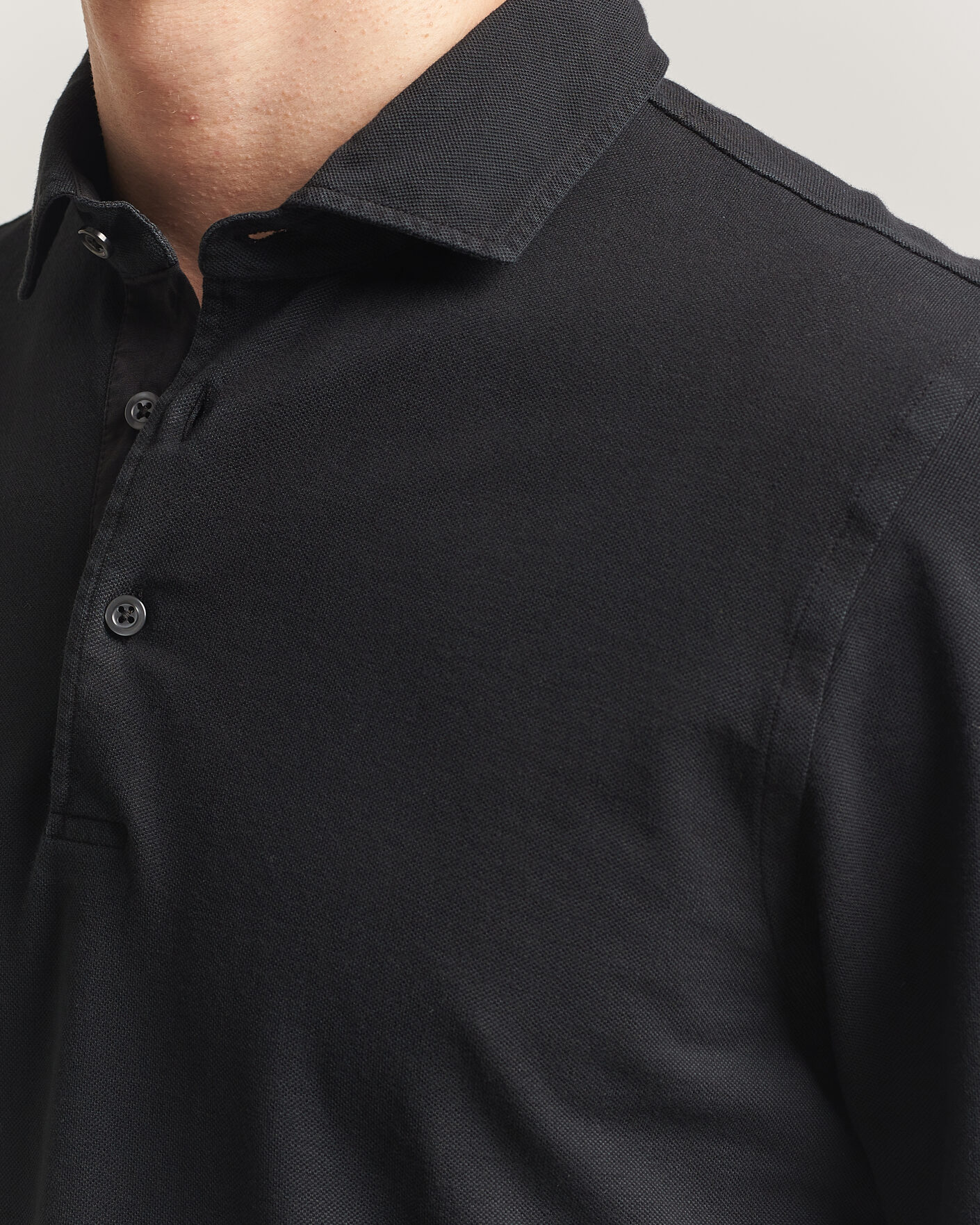 Homme | Polos | Gran Sasso | Washed Long Sleeve Polo Black