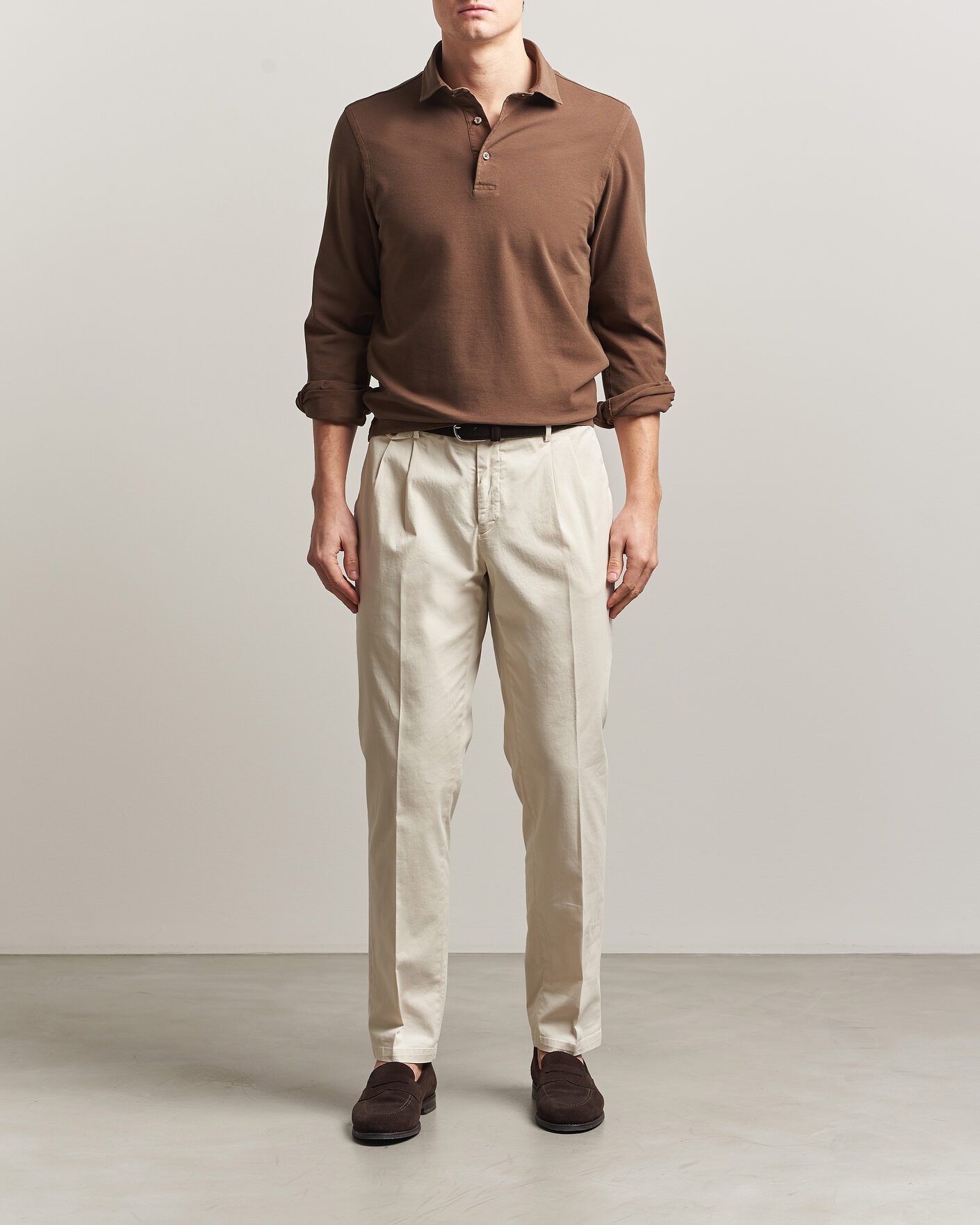 Homme | Polos | Gran Sasso | Washed Long Sleeve Polo Brown